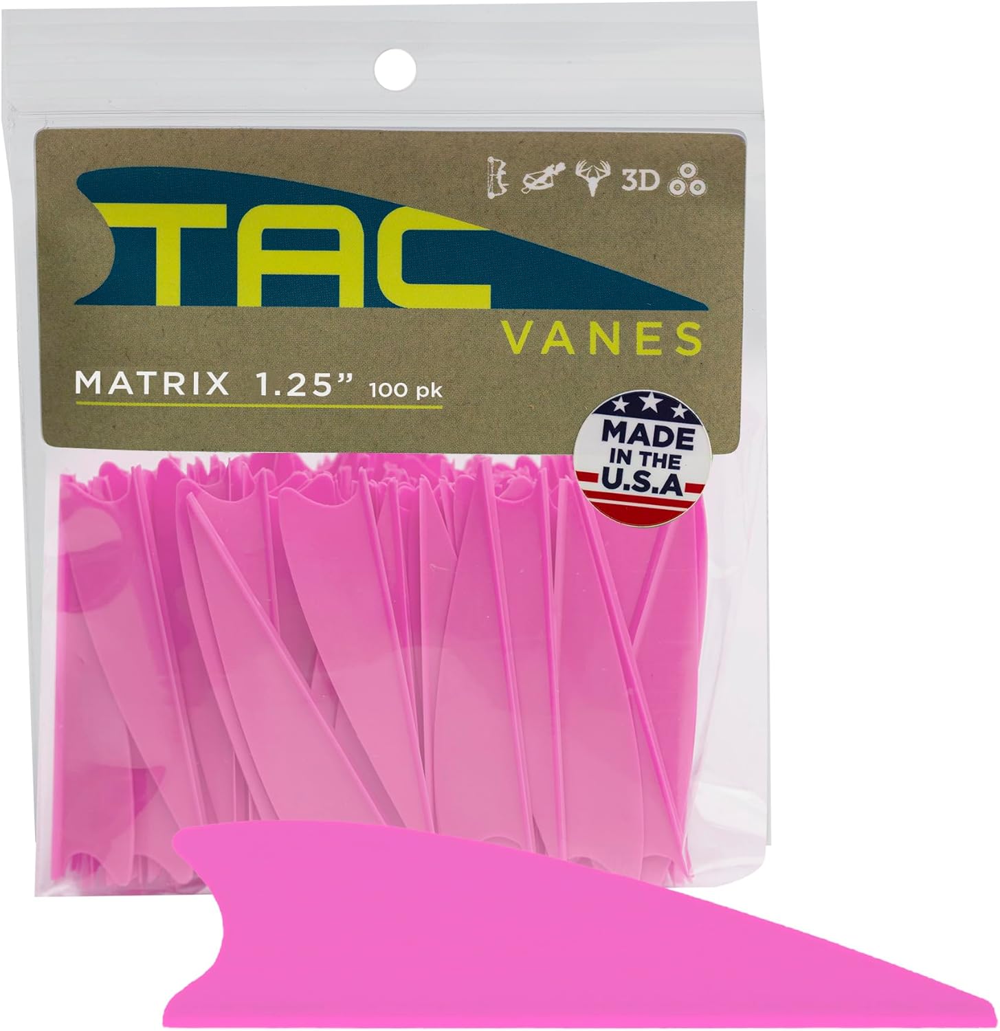 TAC Vanes 1.75" Matrix Arrow Vanes | Archery Fletching for Compound & Crossbow | Durable, Lightweight, High Accuracy, Pink 100 Pack