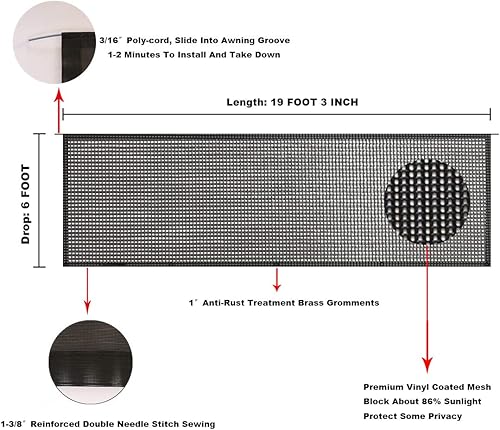 Miniatura 213 de Tentproinc Pantalla parasol para toldo, 8 pies x 13 pies 3 pulgadas (apta para toldo de 14 pies), protector solar de malla para autocaravana, cámper