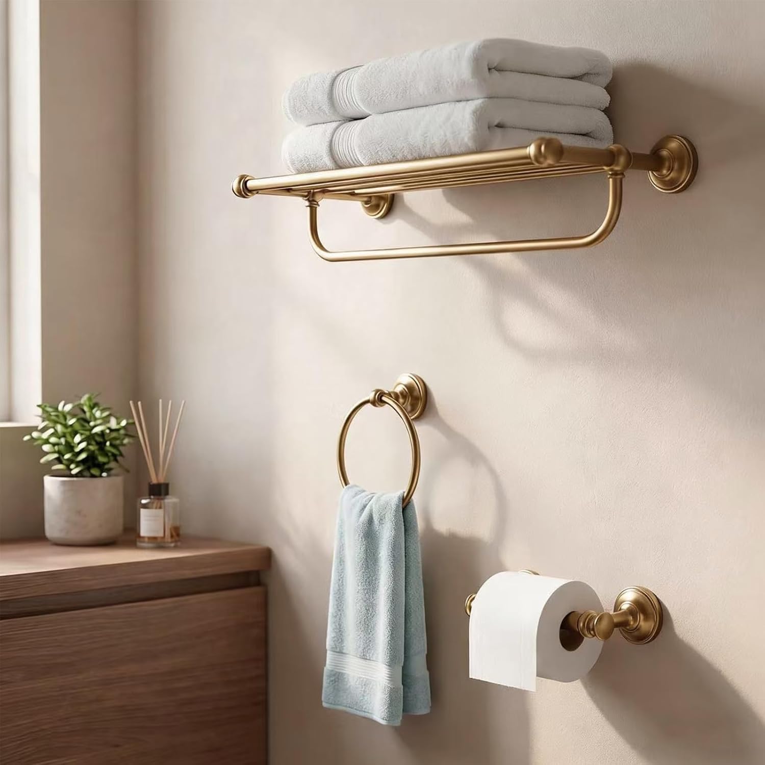 khtumeware 1 Pack Champagne Bronze Towel Bar 18 Inch Towel Rack for Bathroom Wall Mounted Thicken Steel Towel Rod Modern Home Decor