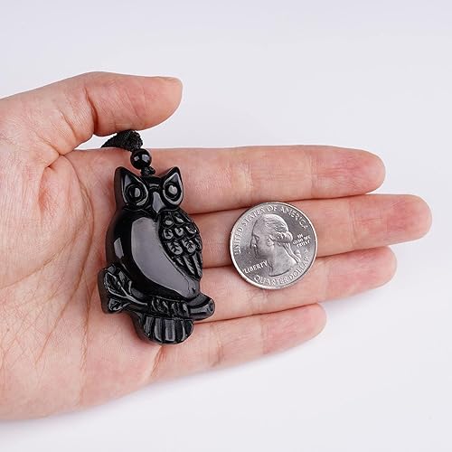 Miniatura 5 de TIKCAUZ Collar de obsidiana negra de cristal natural y piedra curativa con cuerda ajustable, hecho a mano, joyería de piedras preciosas para hombres