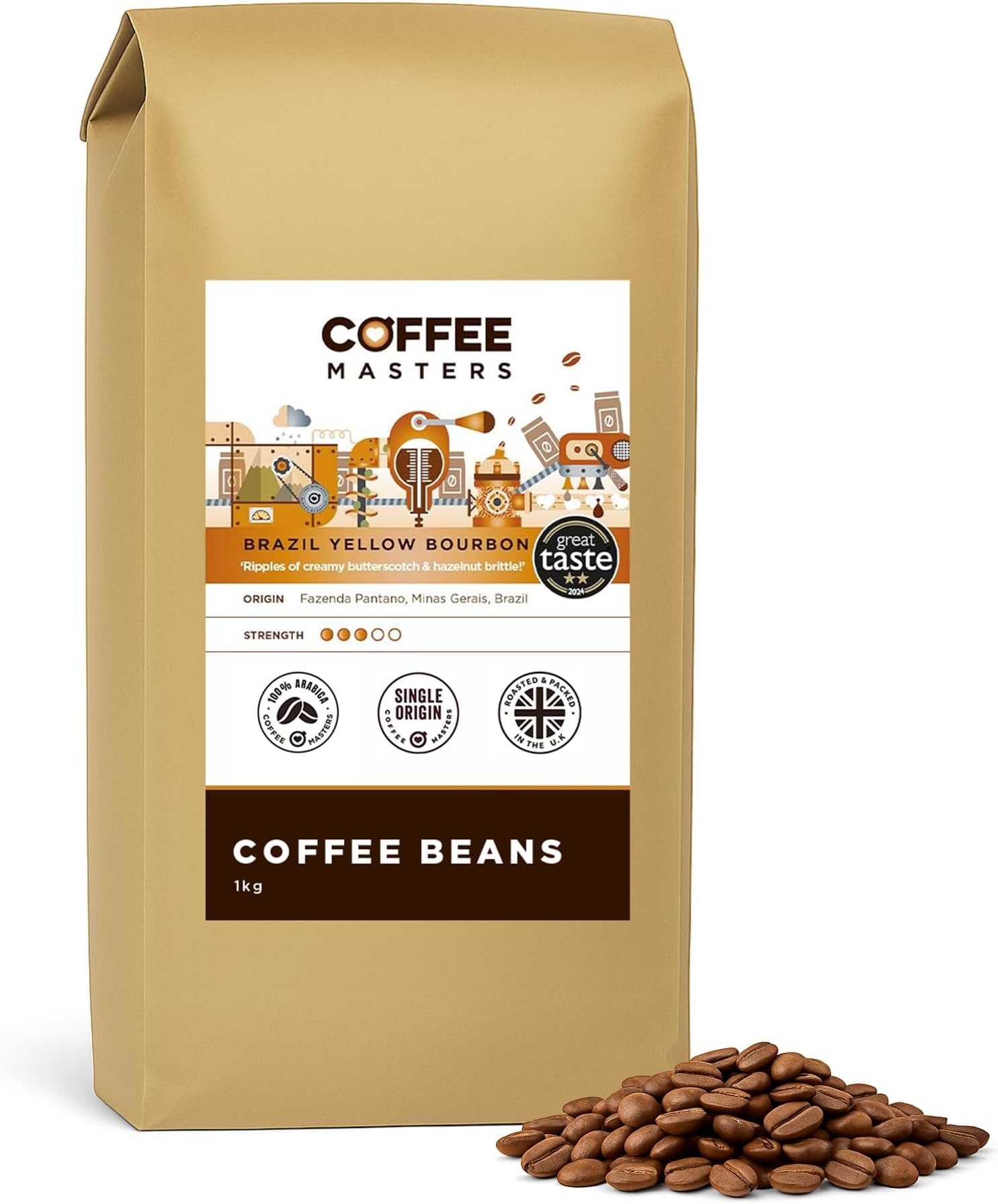 Brazil Yellow Bourbon Coffee Beans 1kg - Single Origin 100% Arabica, Heavy Bodied Creamy Espresso - Brazilian Bean for Barista Machines - Great Taste Award Winner 2024