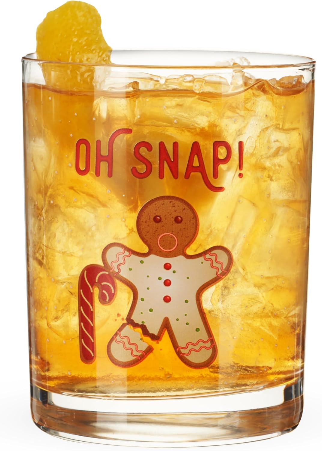 Blush Oh Snap Rock Glass, Holiday Lowball Glass for Cocktails, Whiskey, Old Fashioned, Margarita on the Rocks, Decorative Holiday Glassware for Christmas Party Drinks and Gifts, 12 oz, Set of 1 - Image 2