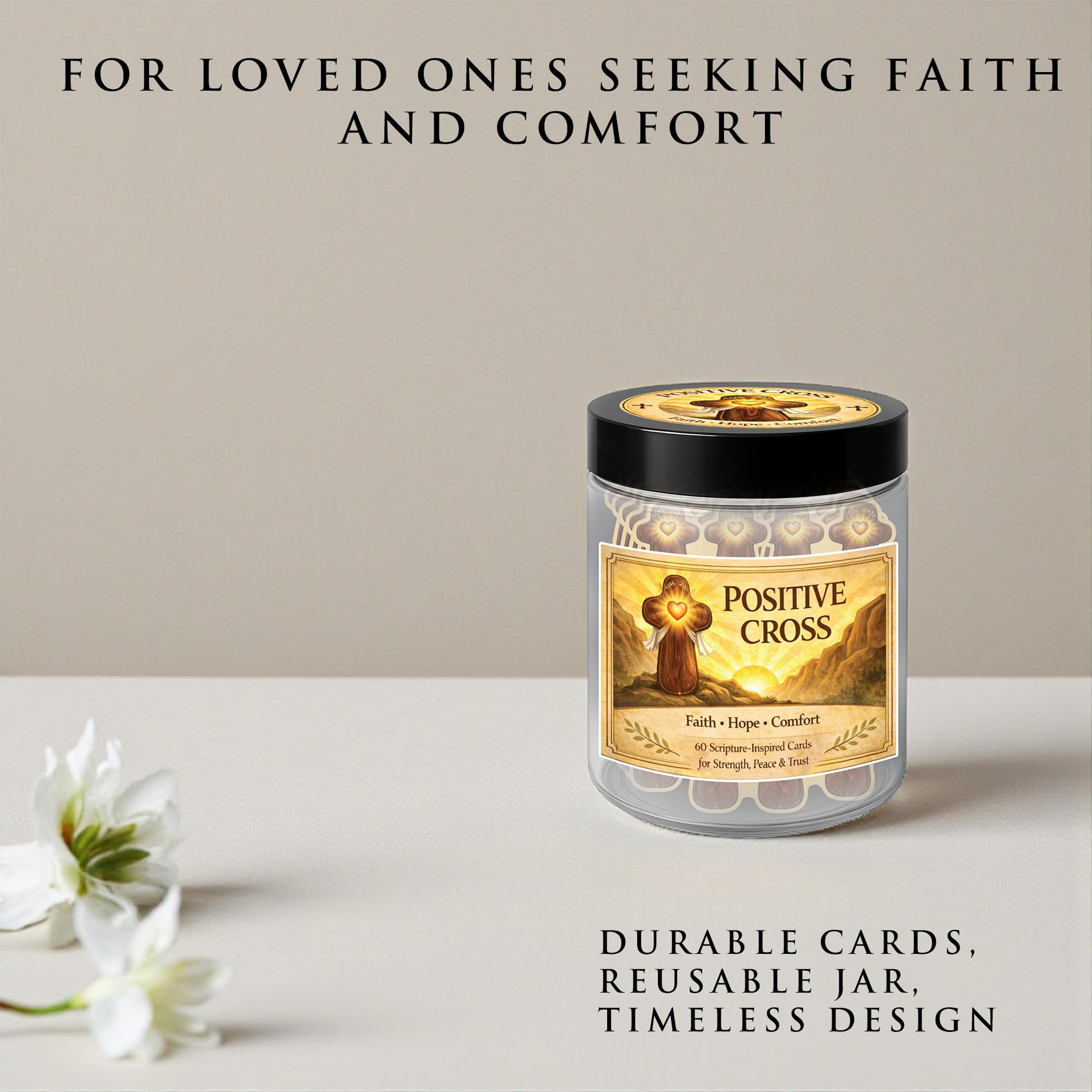 Christian Gifts for Men & Dad, Positive Cross Jar with 60 Faith-Inspired Encouragement Cards, Religious Gifts for Men, Inspirational Comfort Gift for Family & Friends, Fathers Day Present