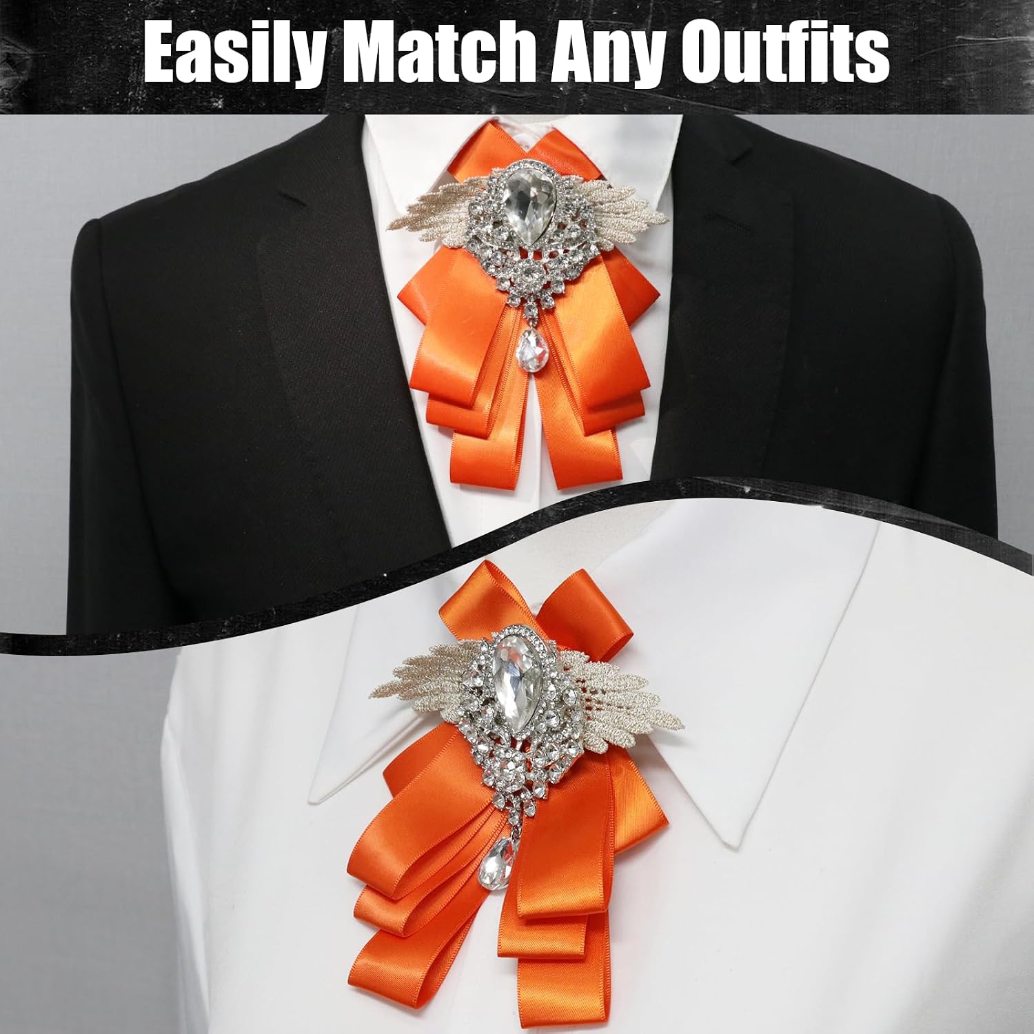 Luckyvestir Womens Mens Bow Tie Ribbon Black Rhinestone Bow Ties Men Large Crystal Bowknot Bowtie for Wedding Party Banquet image 3