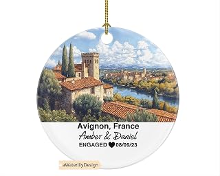 Avignon France Christmas Ornament, Personalized Provence Travel, Historic Bridge Papal Palace, Mr & Mrs Wedding, Engagement, or Honeymoon