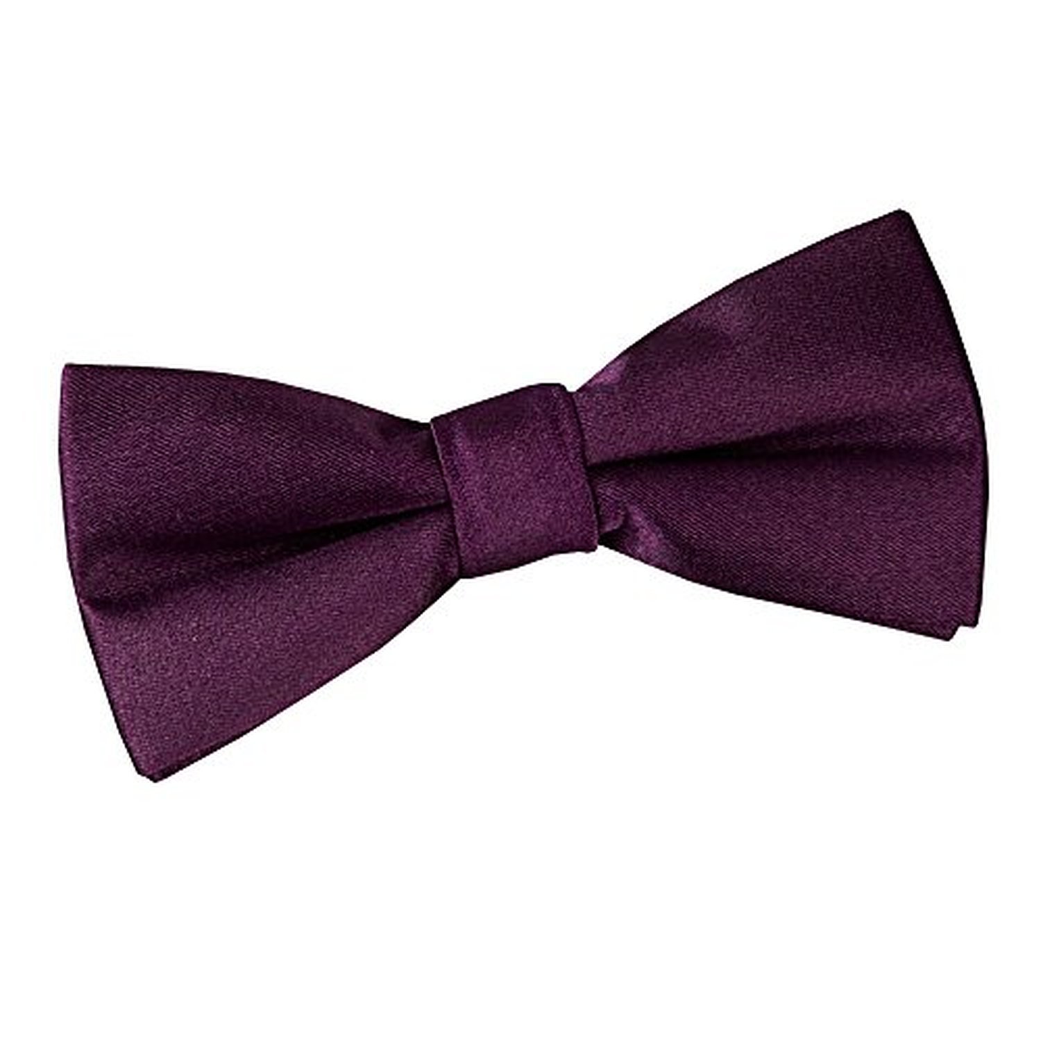 DQT Boys Plain Glossy Satin Pre-Tied Bow Tie – Wedding, Party & Formal – Plum