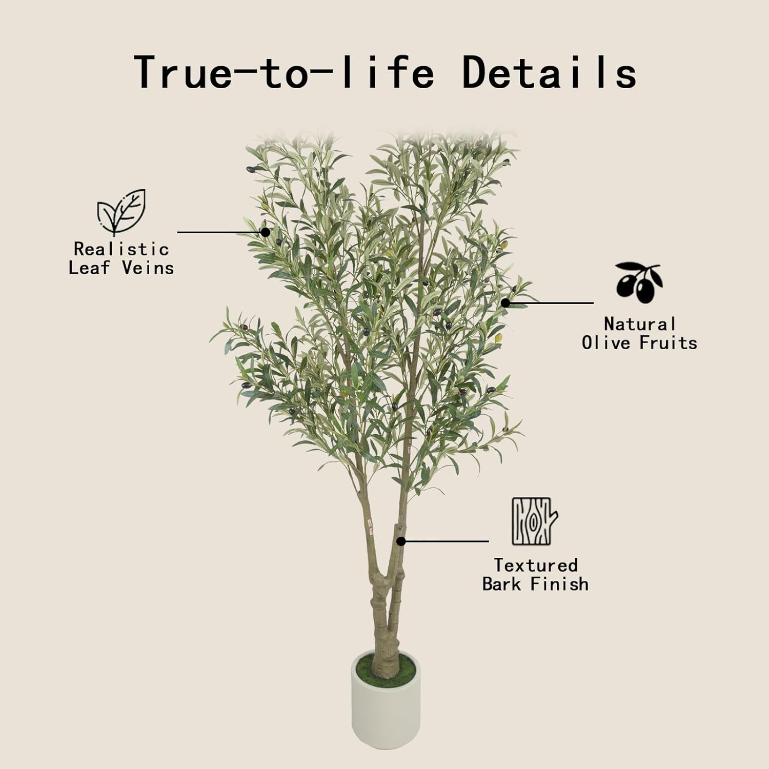 Faux Olive Tree, 7FT Artificial Olive Trees with Lifelike Olive Branches and Fruits, Fake Floor Plants with Pot for Indoor Home Office Living Room Outdoor Decor