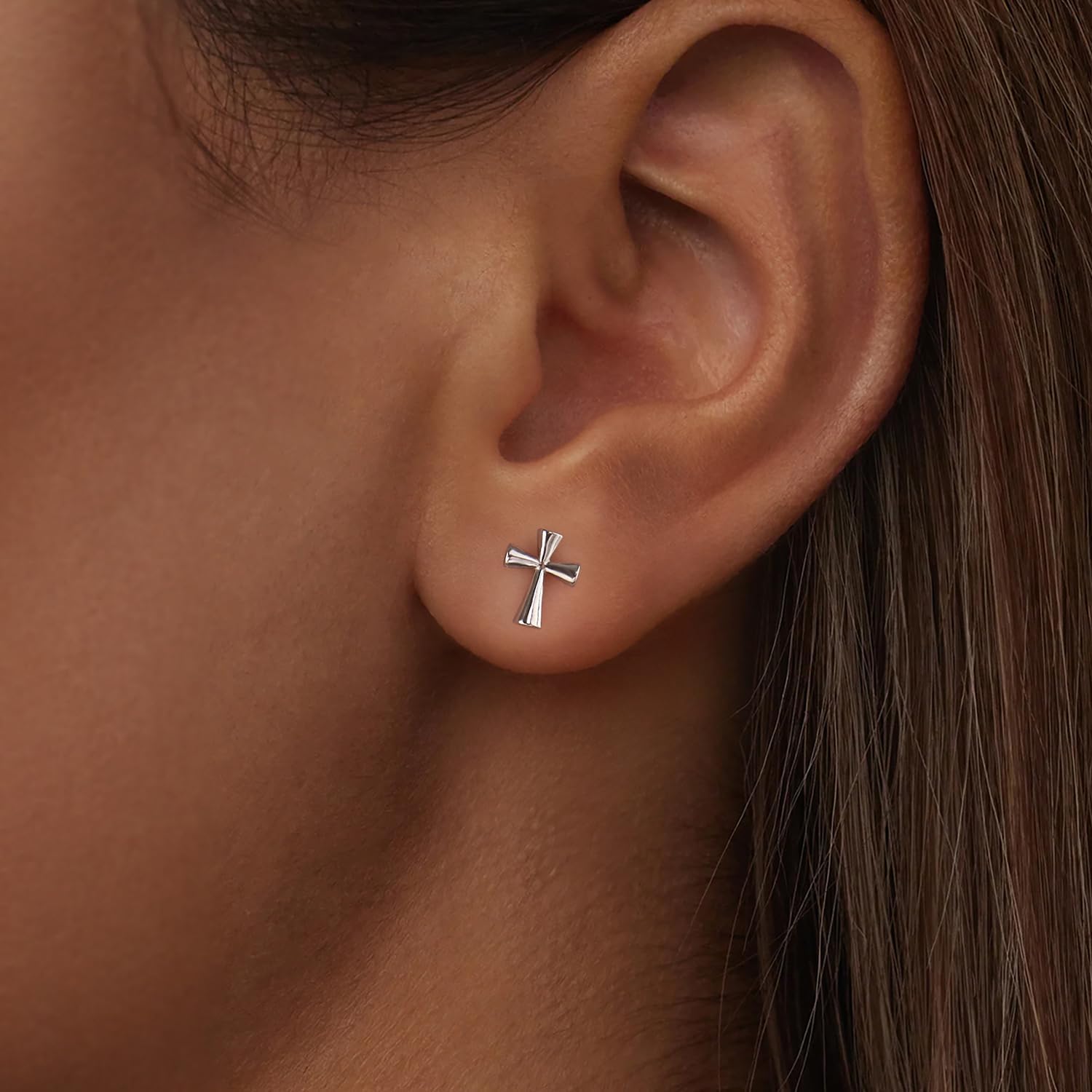 Kokoma Minimalist Cross Stud Earrings for Women, 925 Sterling Silver Vintage Small Religious Earrings Cartilage Studs for Christmas - Image 2