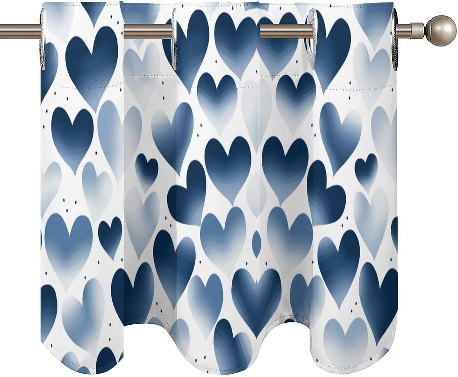 Small Window Curtains, Navy Heart Printed Mini Window Curtains Valance, Pocket Window Curtains are Suitable for Homes, Offices, Farmhouses, and Restaurants