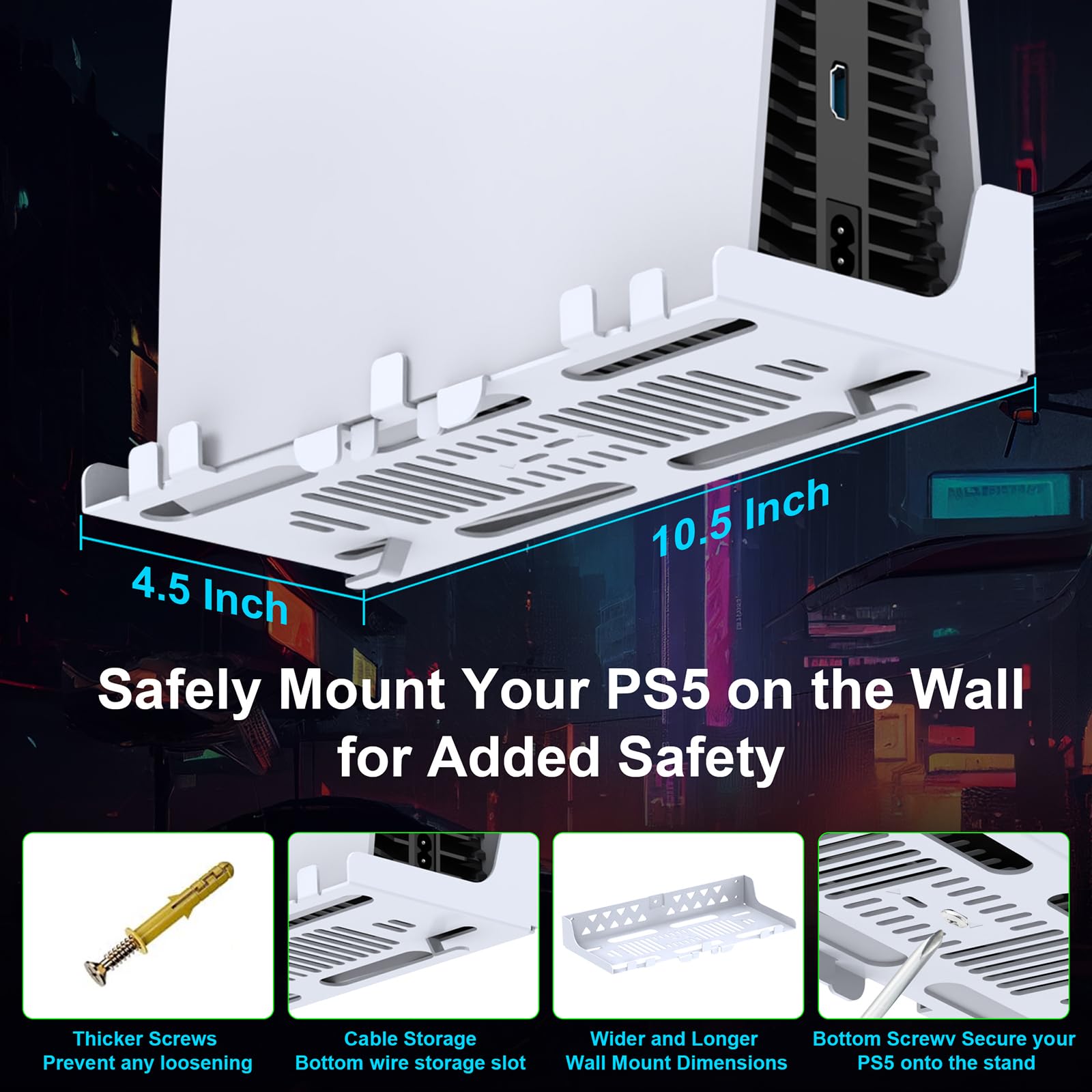 PS5/PS5 Slim/PS5 Pro Kit de Montaje en Pared con estación de Carga RGB LED para PS5 y PS5 Consolas Delgadas Disco y Digitales,Soporte de Pared de Acero,Colgador de Auriculares
