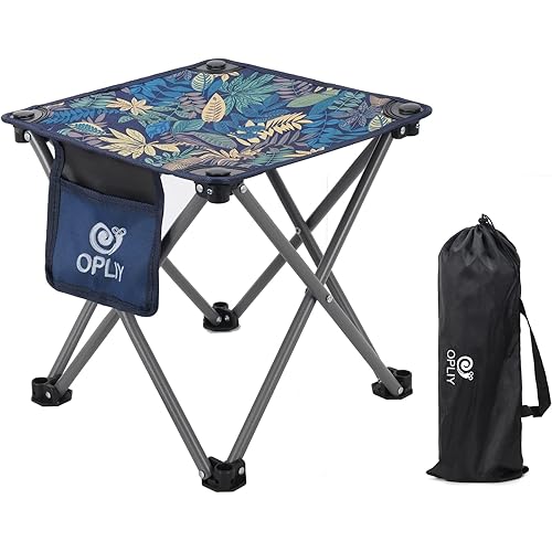 Opliy Camping Stool, Folding Small Chair Portable Camp Stool for Camping Fishing Hiking Gardening and Beach, Camping Seat with Carry Bag (Blue-Leaf)
