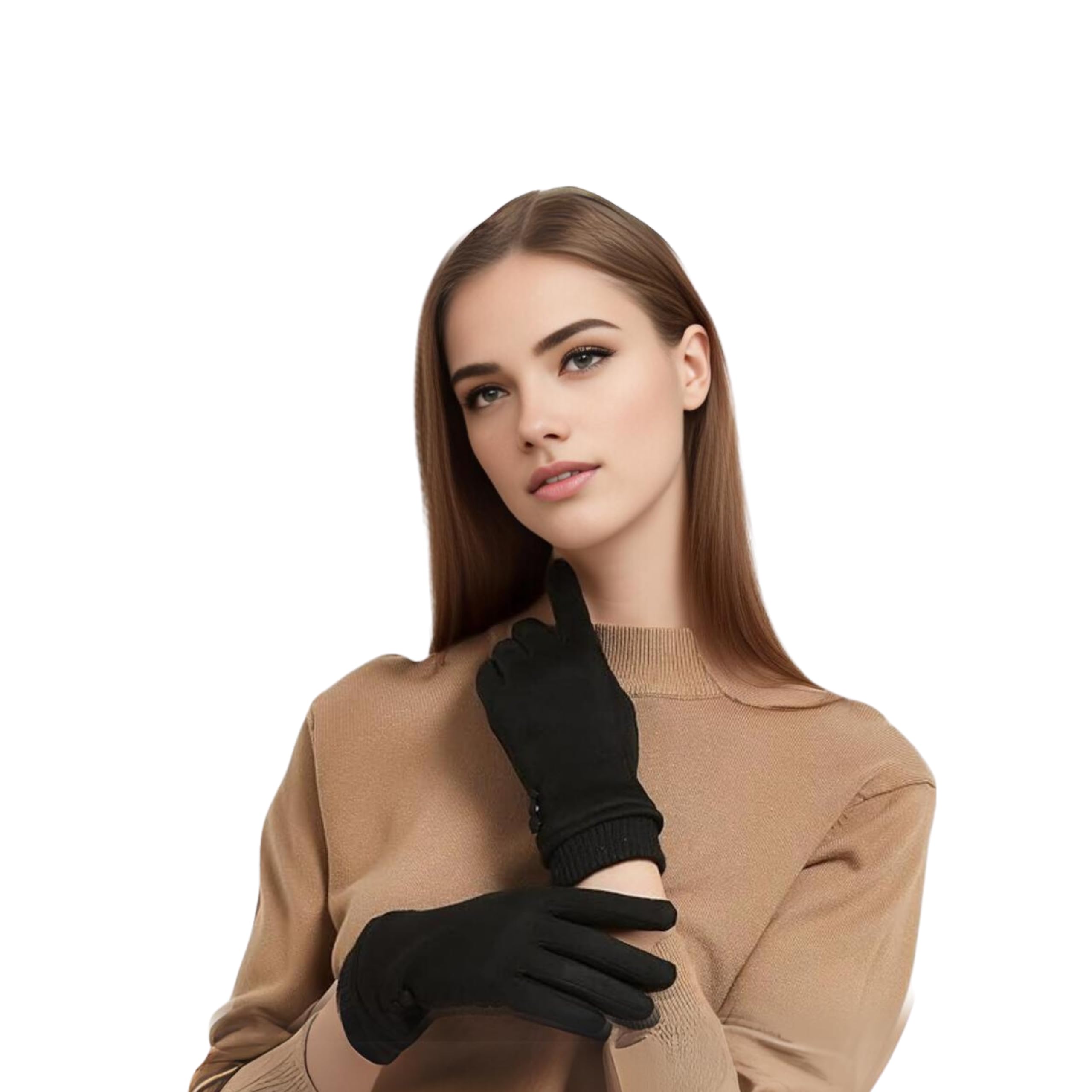 Tomorrow Women's Winter Gloves - Cold Weather Suede Gloves with Plush Lining, Touchscreen Technology, and Elegant Three-Button Design - Warm and Comfortable Outdoor Gloves