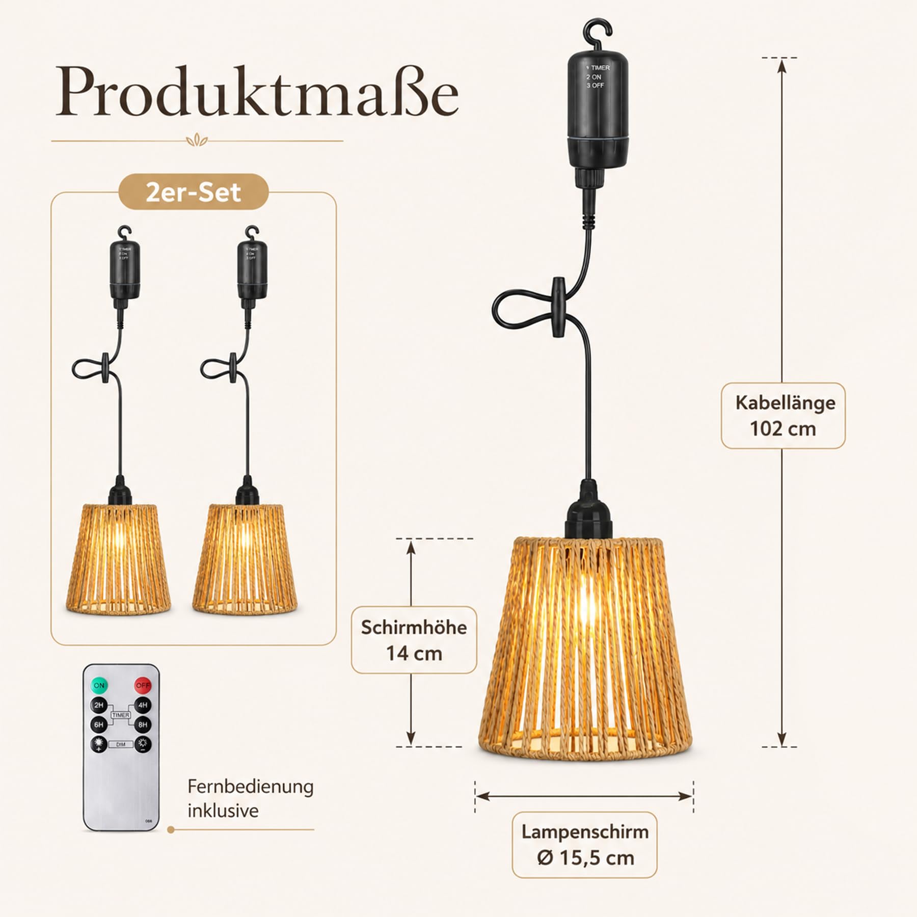 Boho Rattan Hängelampe,2 Stück Außen Innen Hängeleuchte,Batteriebetriebene Lampe Tragbare,Boho Korb Lampenschirm Pendelleuchte,Lampe Hängend,Hängeleuchte Rattan Mit Fernbedienung