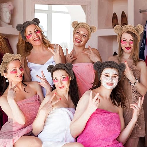 Miniatura 4 de WHAVEL 2 diademas de spa para lavar la cara, orejas de oso, diadema de maquillaje, diademas kawaii para el cuidado de la piel, diadema facial suave