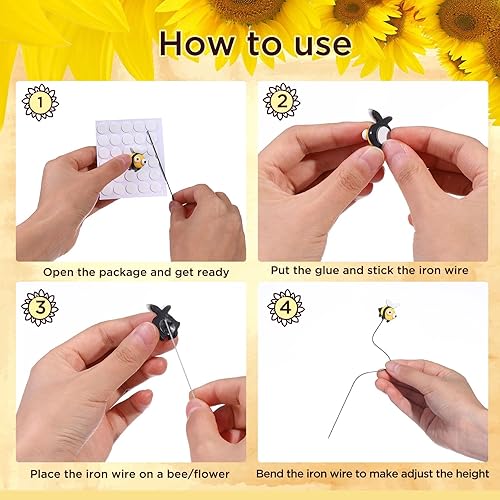 Miniatura 6 de RAYNAG 44 piezas de decoración de pastel de abeja de girasol, decoración de pastel de abejorros, decoración de pastel de flores de abeja para abeja,