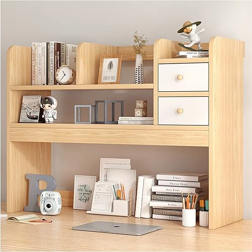 Estante pequeño para escritorio de oficina, estantería de escritorio de madera para computadora, estante de escritorio con cajones, estante de