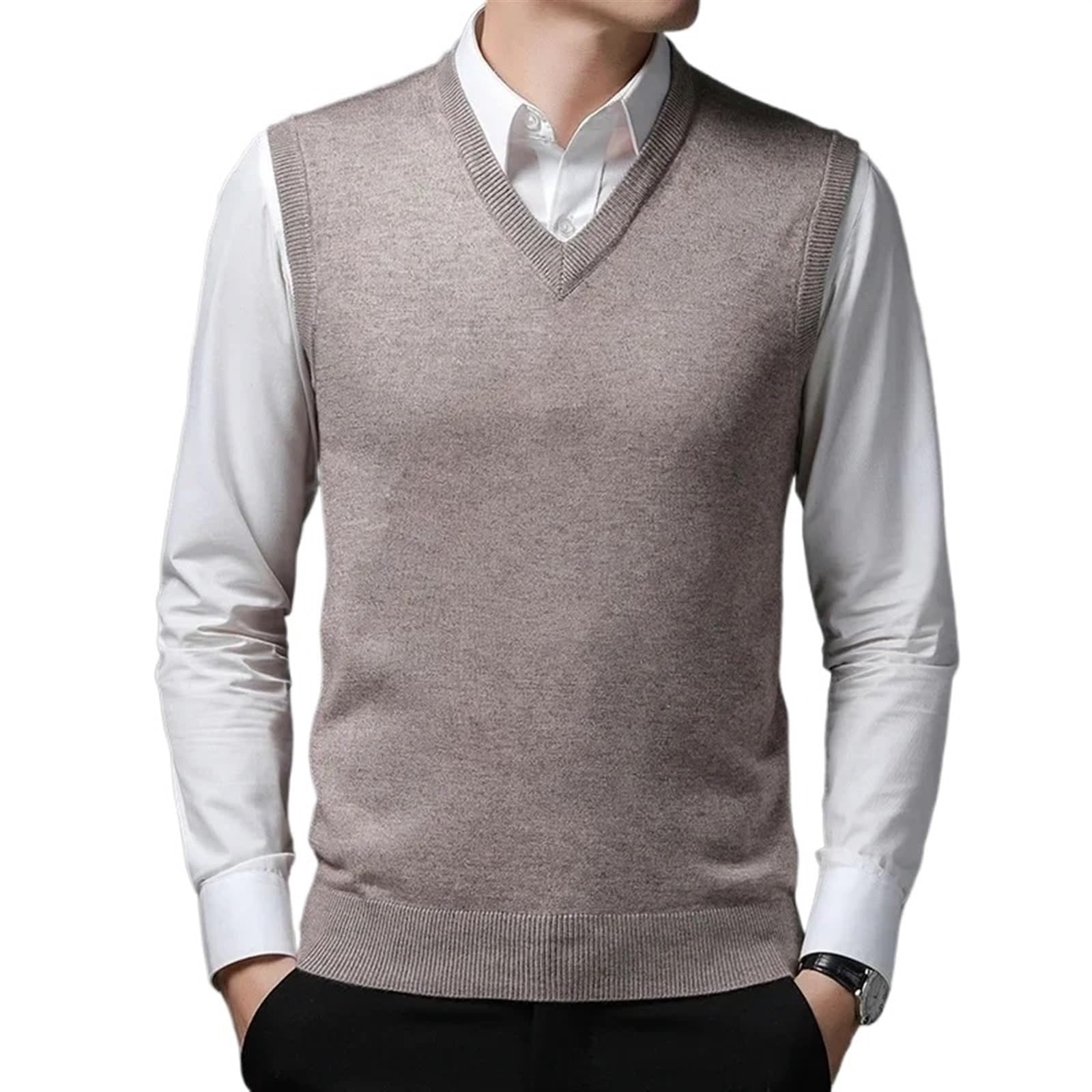 Débardeur tricoté pour homme gilet sans manches doux et chaud couleur oatmeal taille M