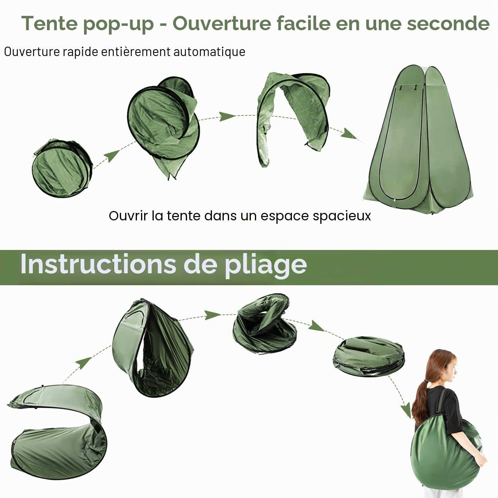 Tente de Douche Pop Up Toilette Cabinet de Changement Camping Abri de Plein Air Vestiaire Extérieure Intérieure Portable,Toilettes extérieures instantanées pour Camping randonnée Plage,Vert