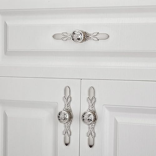 Miniatura 4 de Paquete de 10 pomos para gabinetes de cocina, pomos de níquel cepillado de 5.8 pulgadas con placas, perillas para herrajes de gabinete y placas para