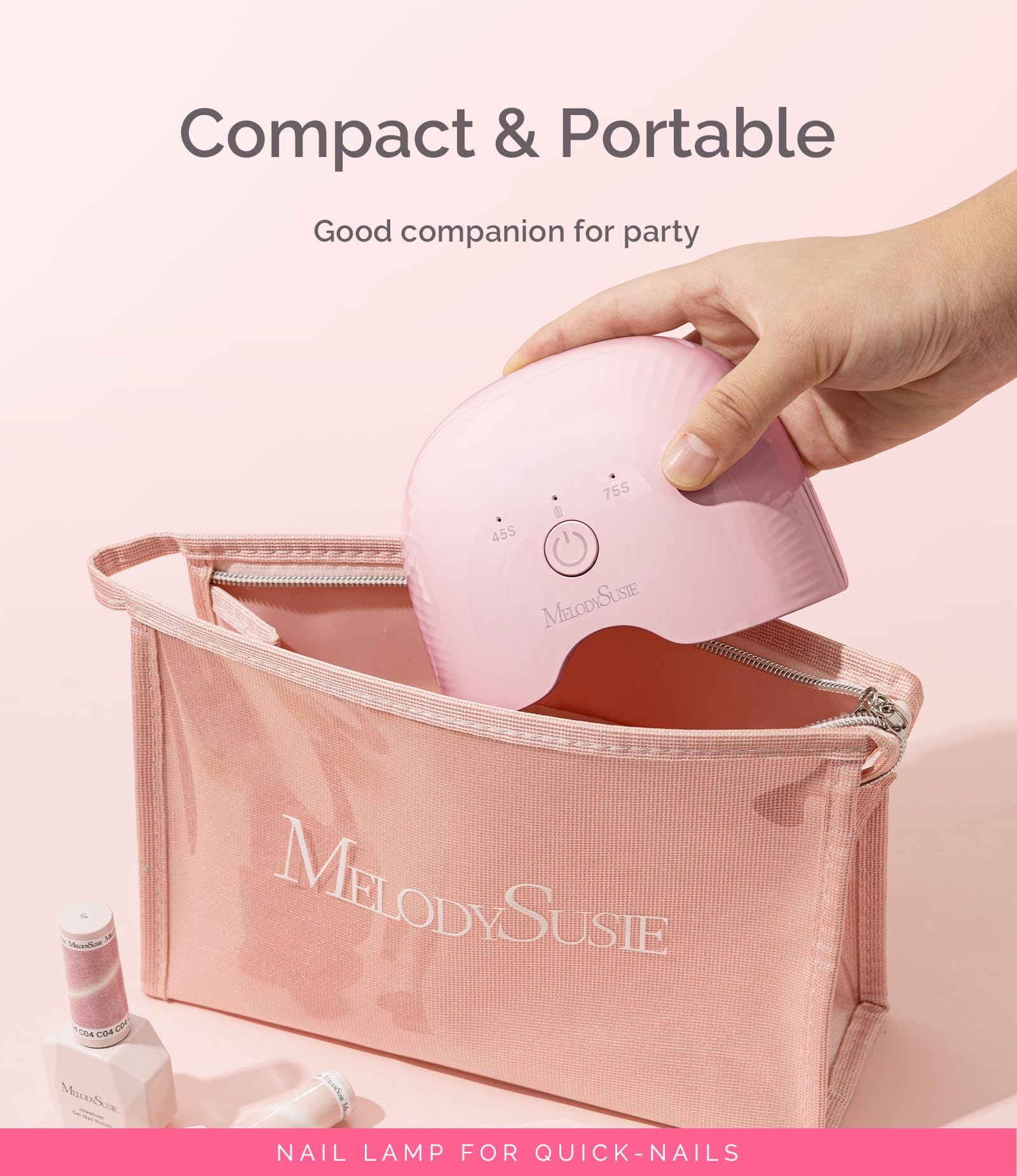 MelodySusie ART06G Rechargeable Lampe UV Ongles Gel, Lampe UV Sèche Ongles avec 2 Minuteries, Séchage Rapide, Lampe à Ongles Professionnel avec Capteur Automatique (Rose)