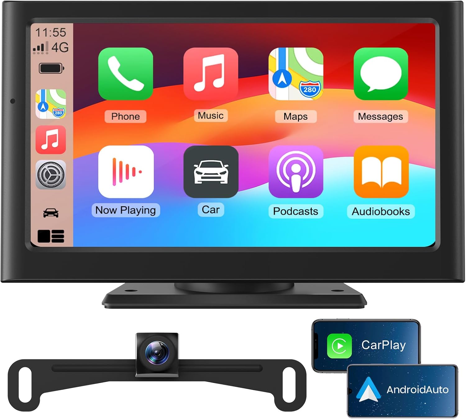 Portable Carplay Car Screen for Apple & Android Auto-7" HD Wireless Car Play Touch Screen with Backup Camera,Car Audio Receivers with Voice Control,GPS Navigation,Bluetooth,Mirror Link,FM