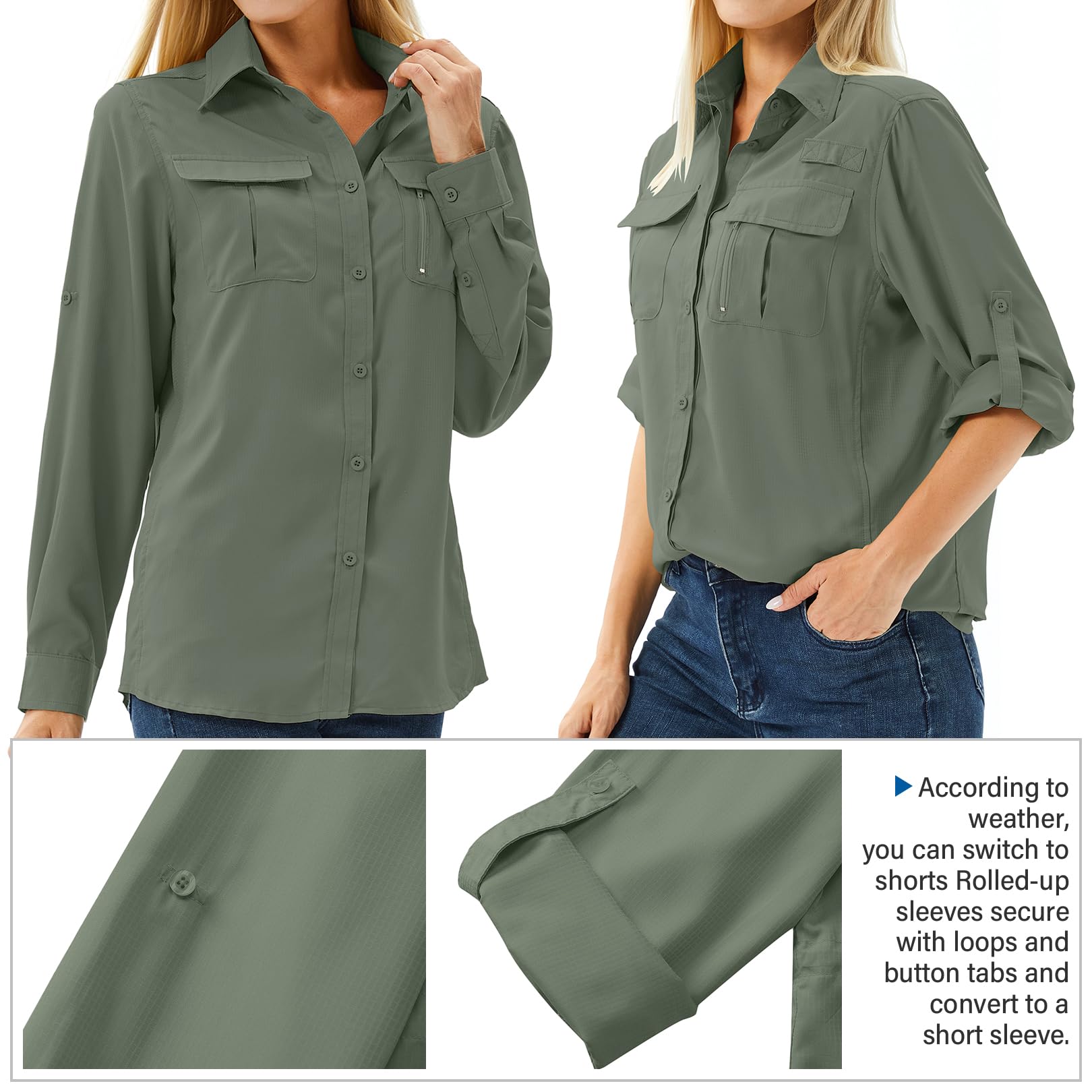 Toumett Camisas de manga larga con protección solar UPF 50 para mujer, safari, pesca, senderismo