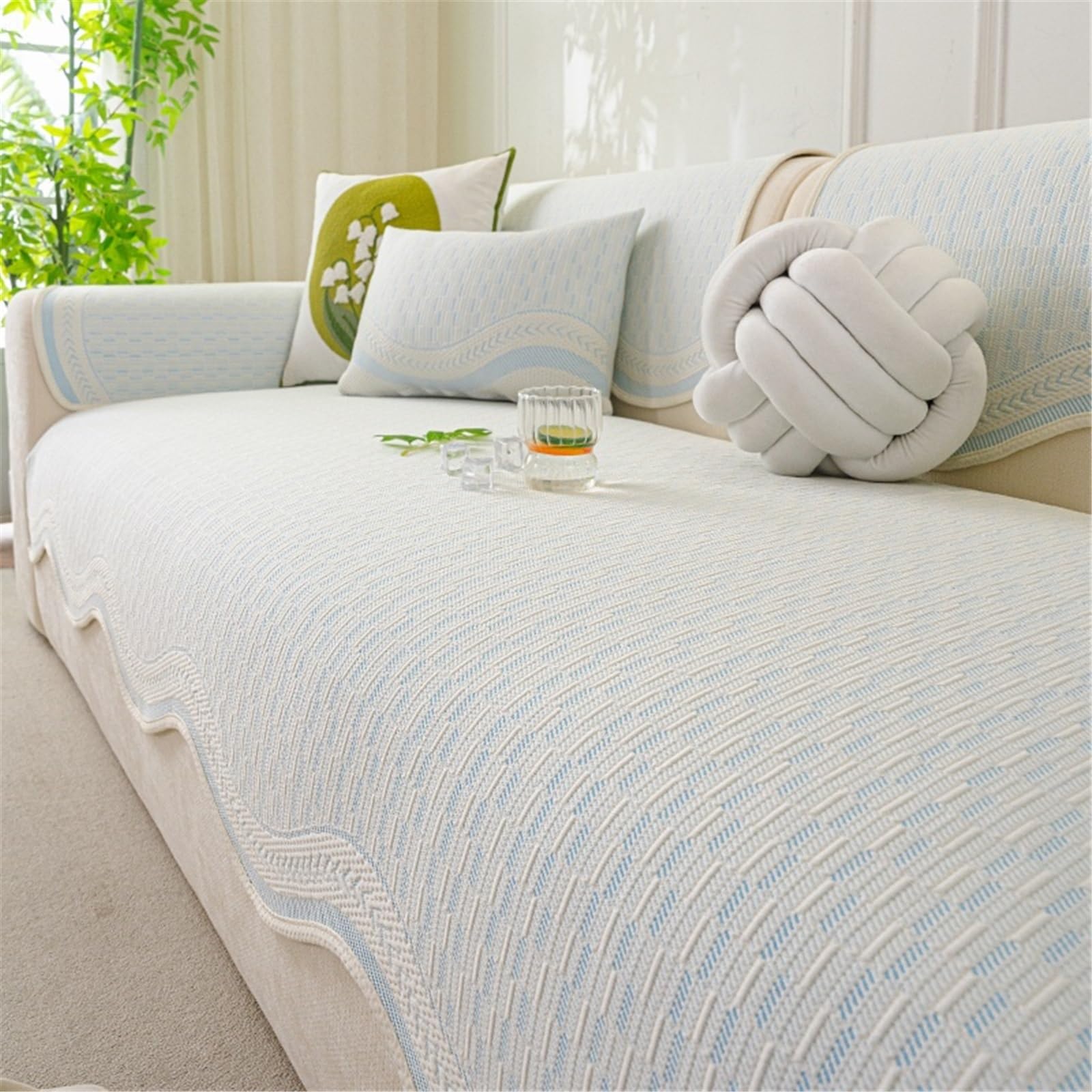 AWSQ23 Ice Silk Non-Slip Sofa Cover(Light Blue,70 * 70cm)
