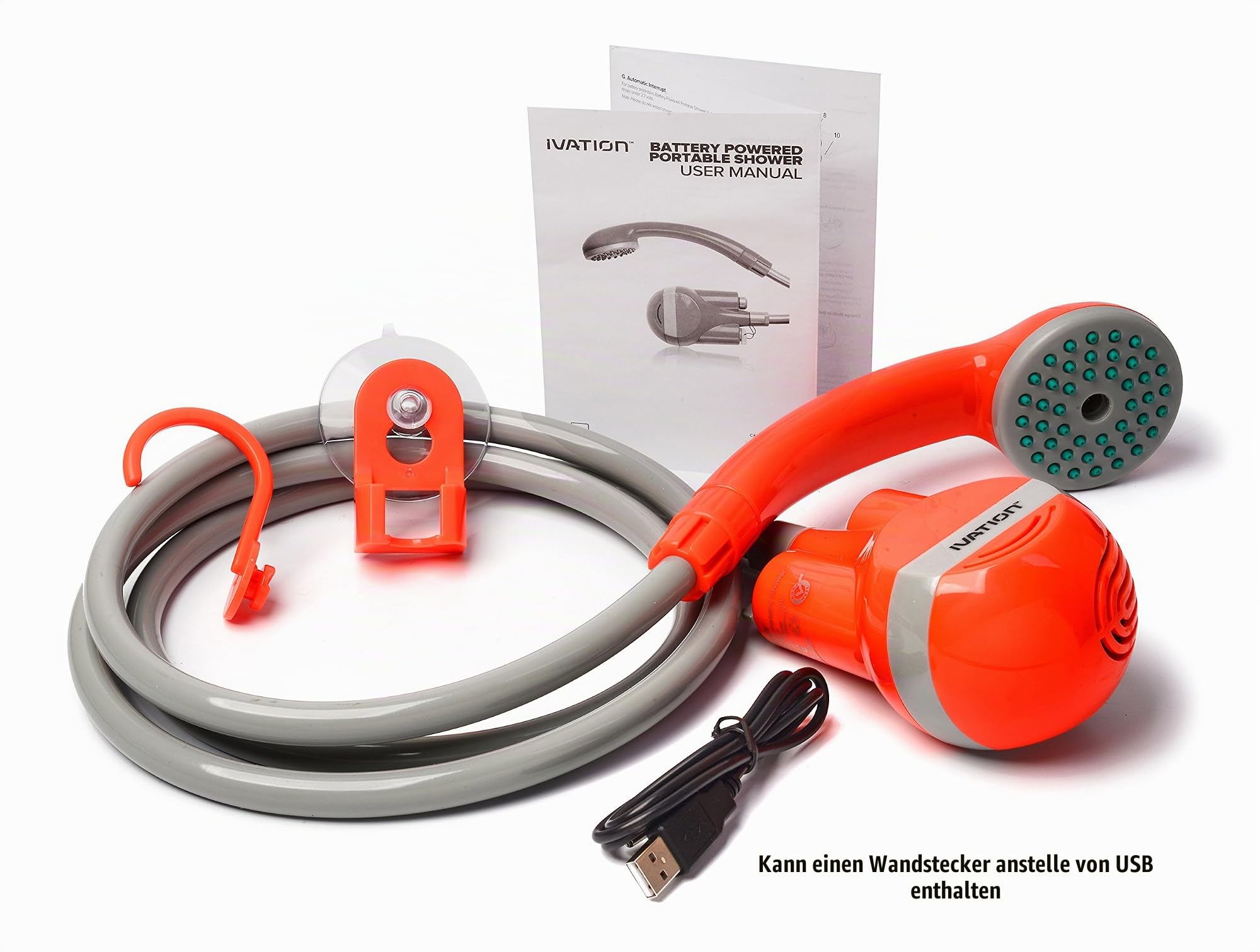 Ivation Tragbare Draußen-Campingdusche, Batteriebetrieben - Kompakte Handdusche mit Wiederaufladbarer Campingdusche mit Pumpe, Pumpt Wasser aus Eimer in gleichmäßigen, sanften Duschstrahl
