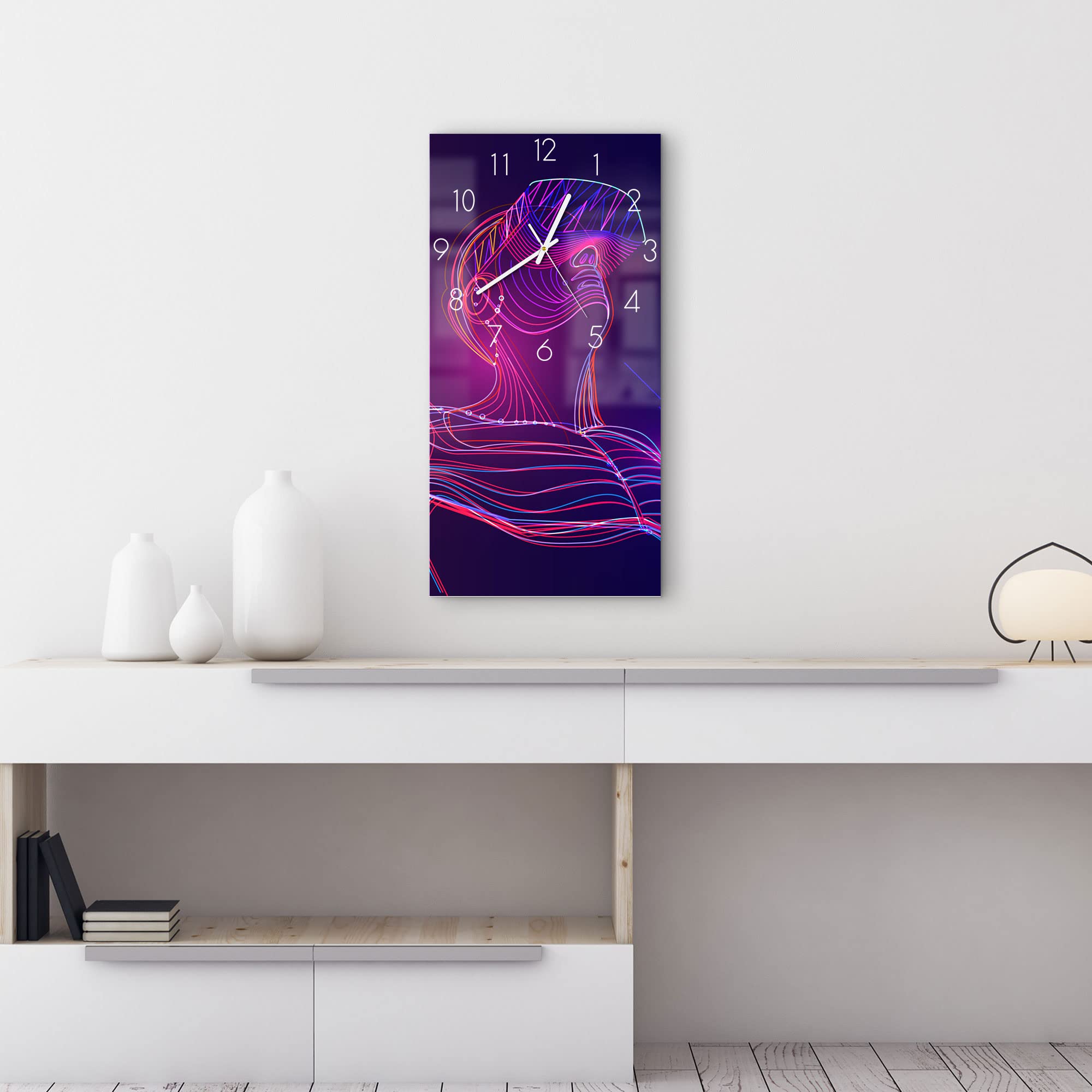 DEQORI Szklany zegar | poziomy 30 x 60 cm | motyw mężczyzny z okularami VR | duży zegar XXL ze szkła | cichy zegar ścienny do salonu i kuchni | nowoczesny zegar przyciągający wzrok na ścianę