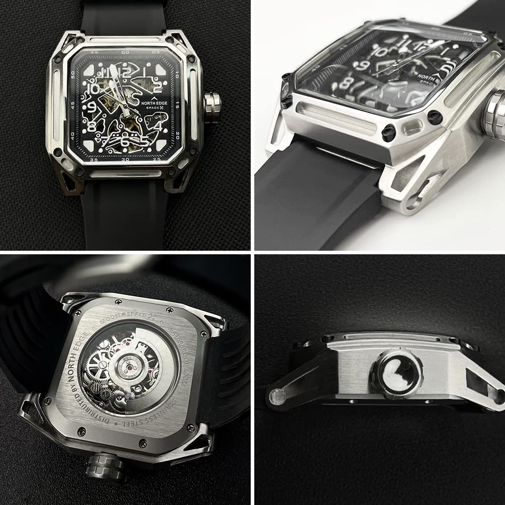 Reloj Transparente mecánico para Hombres Reloj mecánico automático analógico 100m Reloj Hueco de Lujo de Acero Inoxidable Transparente Impermeable y autoenredado de Lujo