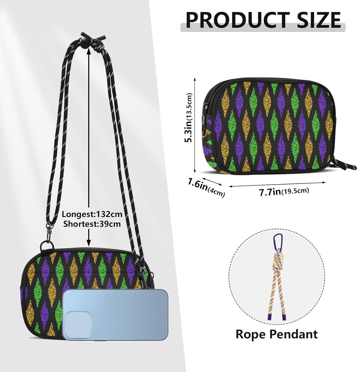Mardi Gras Crossbody Bags for Women and Men Small Cross Body Purse Shoulder Handbags Travel Purses - Image 5