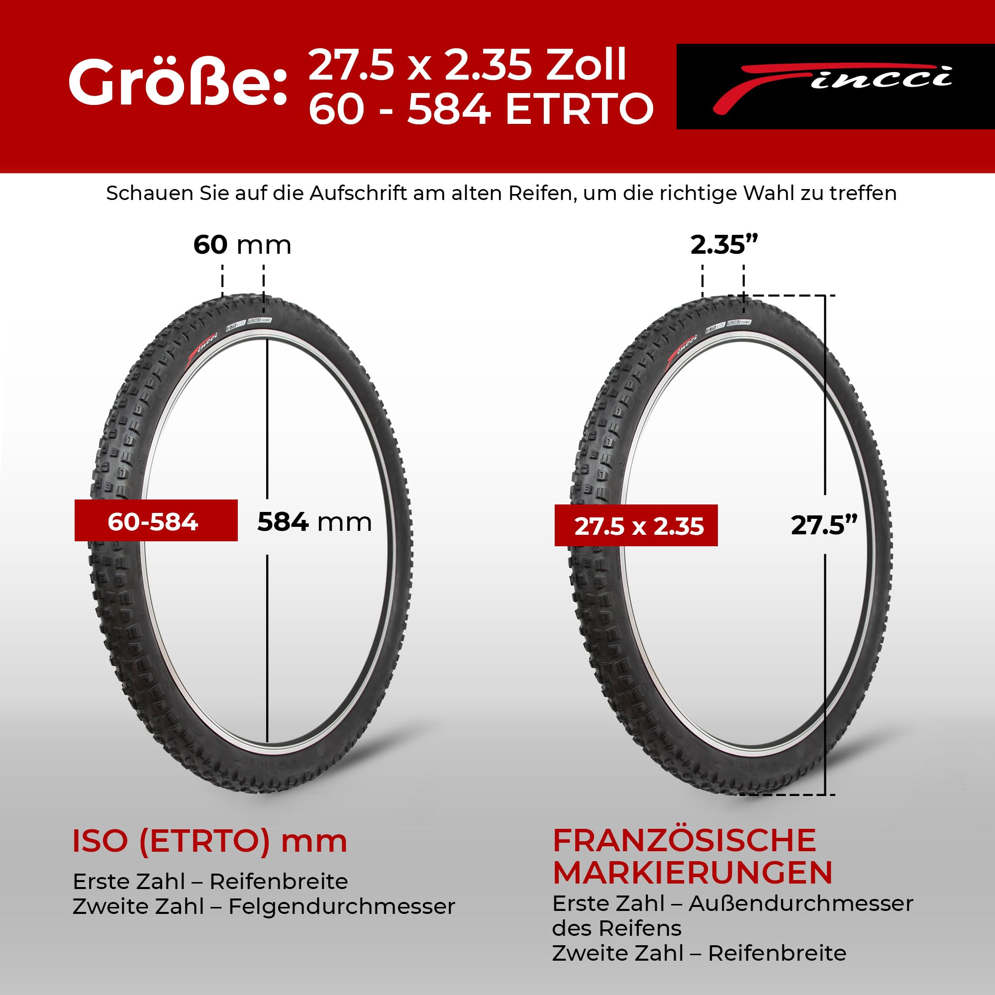 Fincci 27,5 Zoll MTB Reifen Set 60-584 – 2X Faltreifen 27.5 x 2.35 – Mountainbike Mantel für Gelände und E-Bike – 1mm Pannenschutz & 5mm Profiltiefe – Kompatibel mit MTB, Hybrid & Pedelec – Schwarz