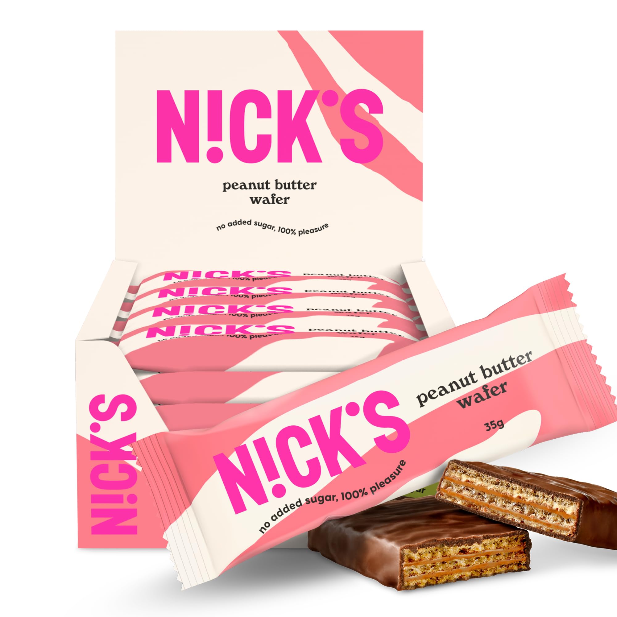 NICKS Riegel Peanut Butter Wafer, Low carb Schokolade Waffel Kekse Schokoriegel, 160 Kalorien, Snack bar ohne Zuckerzusatz Glutenfrei Süssigkeiten (24 Kexbar x 35g)