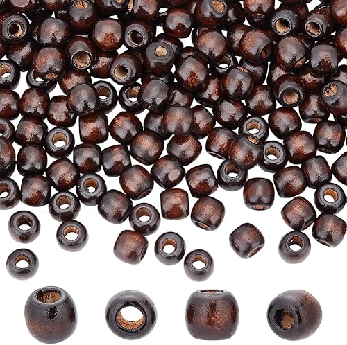 OLYCRAFT 200 cuentas de madera marrón de 0.453 x 0.433 in, cuentas de madera marrón teñidas naturales, cuentas de madera de barril, cuentas