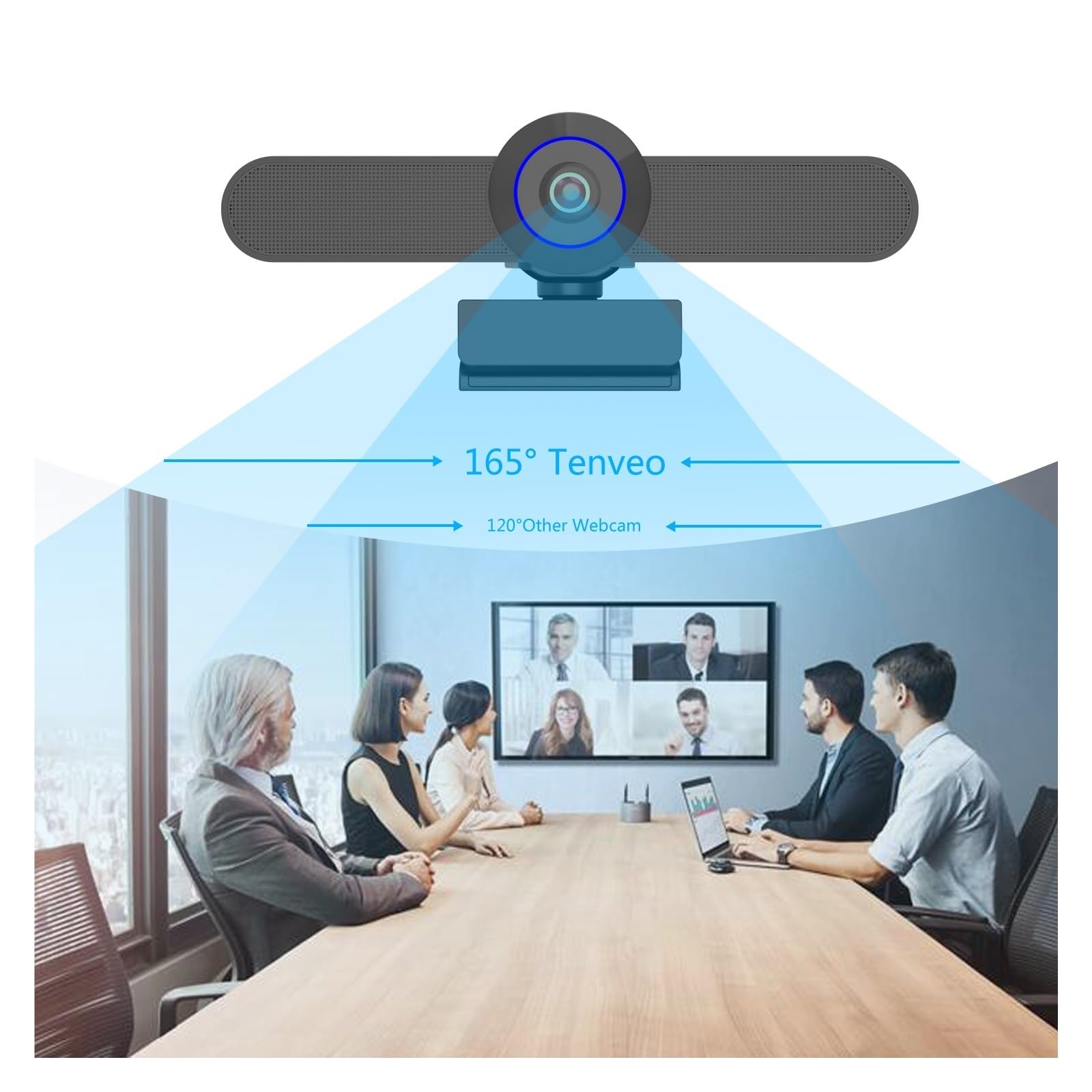 Webcam USB da 2,5 K con videocamera for conferenze con Zoom Digitale 4X 165 Gradi FOV 3 preimpostazioni for PC, TV e riunioni di Formazione