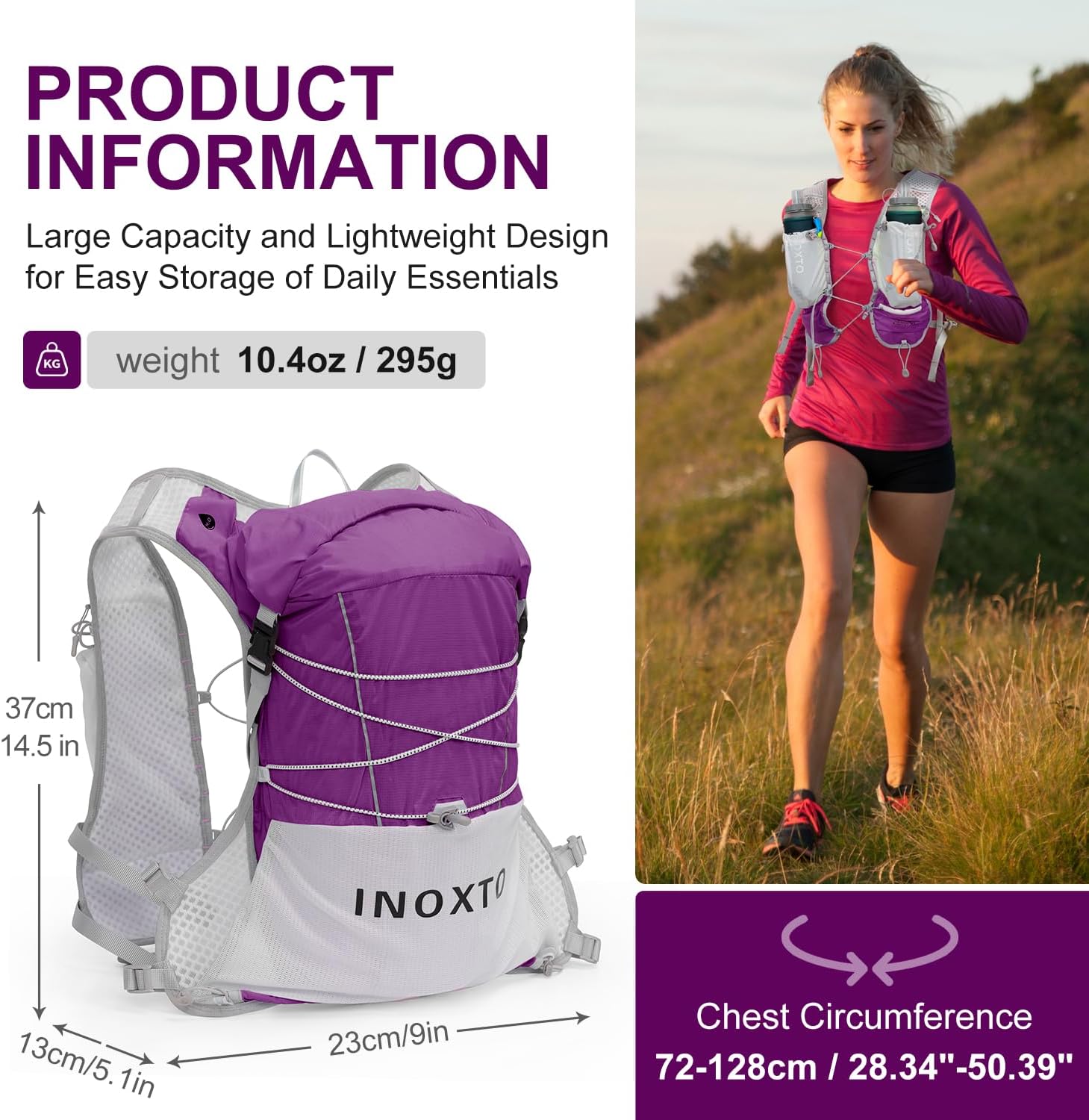IX INOXTO Running Vest Hydration Backpack, Lightweight Running Backpack Hydration Pack with 1.6L Water Bladder Daypack for Trail Running Hiking Cycling Race Marathon for Women Men