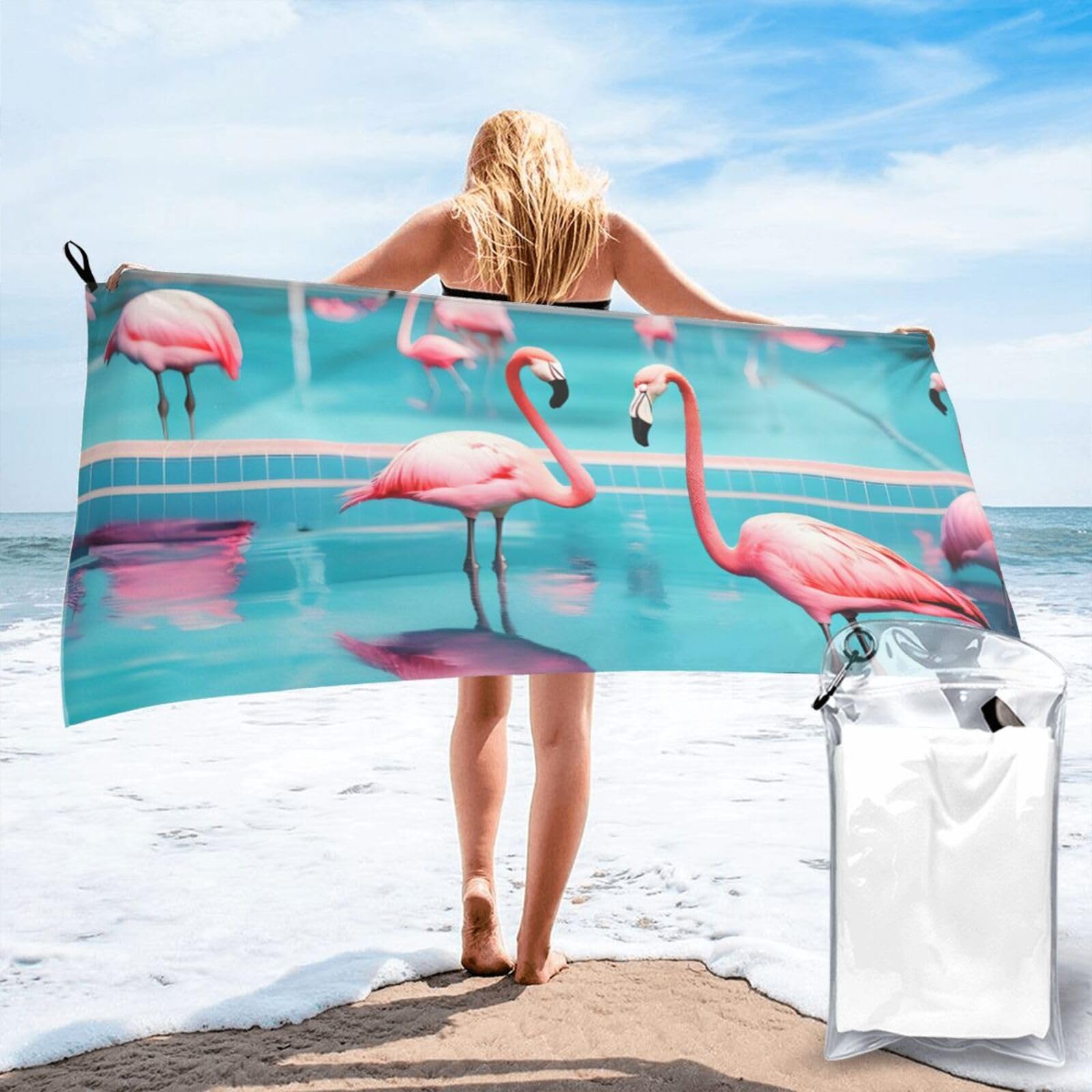 JBJGKHLP Flamingo And Swimming Pool Print Quick Dry Portable Towel For Beach Camping Hiking Yoga Fitness Outdoor Adventures