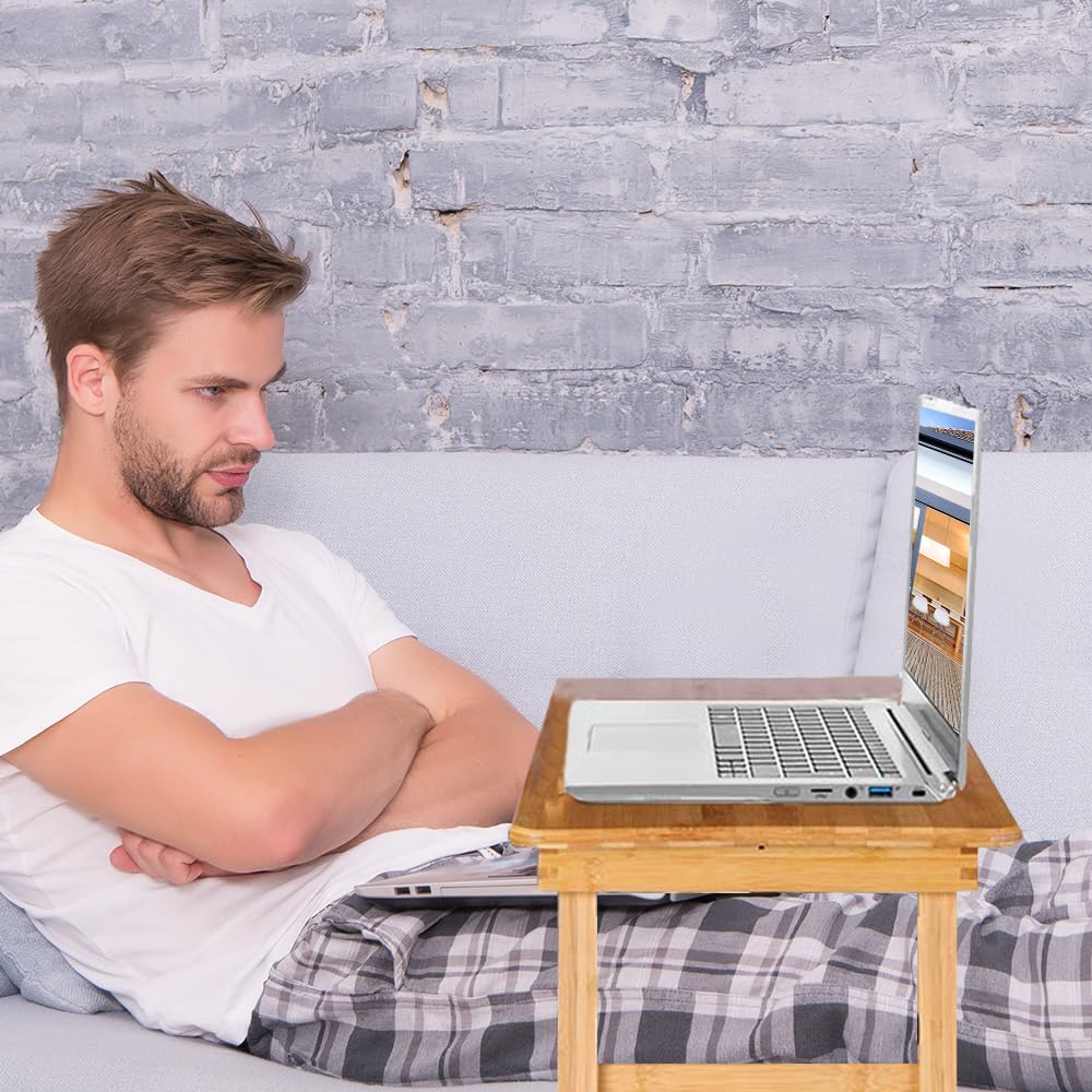 Regulowana taca na łóżko stół składany biurko na laptopa śniadanie w łóżku taca do serwowania 10 kg pojemność 66 x 30 x 35 cm kolor drewna - idealna do domowego biura i relaksu