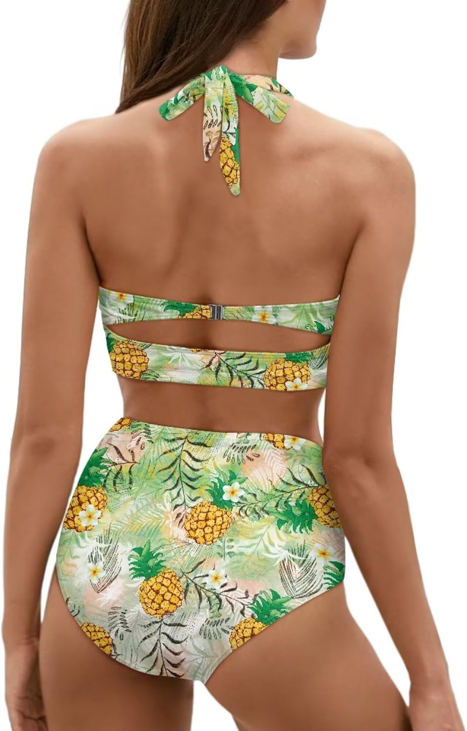 Hawaii Tropical Beach Women's Halter Bikini Set, Trendy 2 Piece Tummy Control High-Waisted Bathing Suits