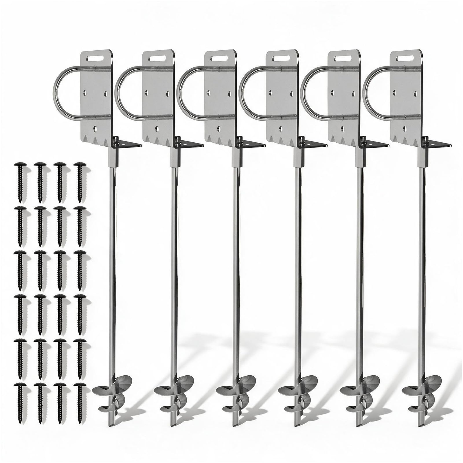Heavy Duty Ground Anchors Screw-in Trampoline Stakes with Anti-Bend L-Plate, Multi-Hole &amp; Safety Ring, Rust-Proof Steel for Tent, Shed, Swing Set, Fence, Garden, Outdoor