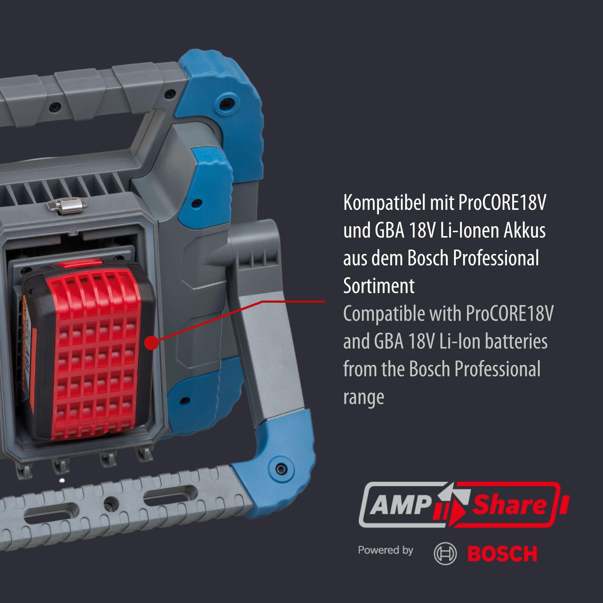 Brennenstuhl Professional LED Akku Arbeitsstrahler BS 5000 MA/Baustrahler 6000lm (Kompatibel zum Bosch Professional 18V Akku System, IP55, 2 Schaltstufen, dimmbar, ohne Engineered in Germany)