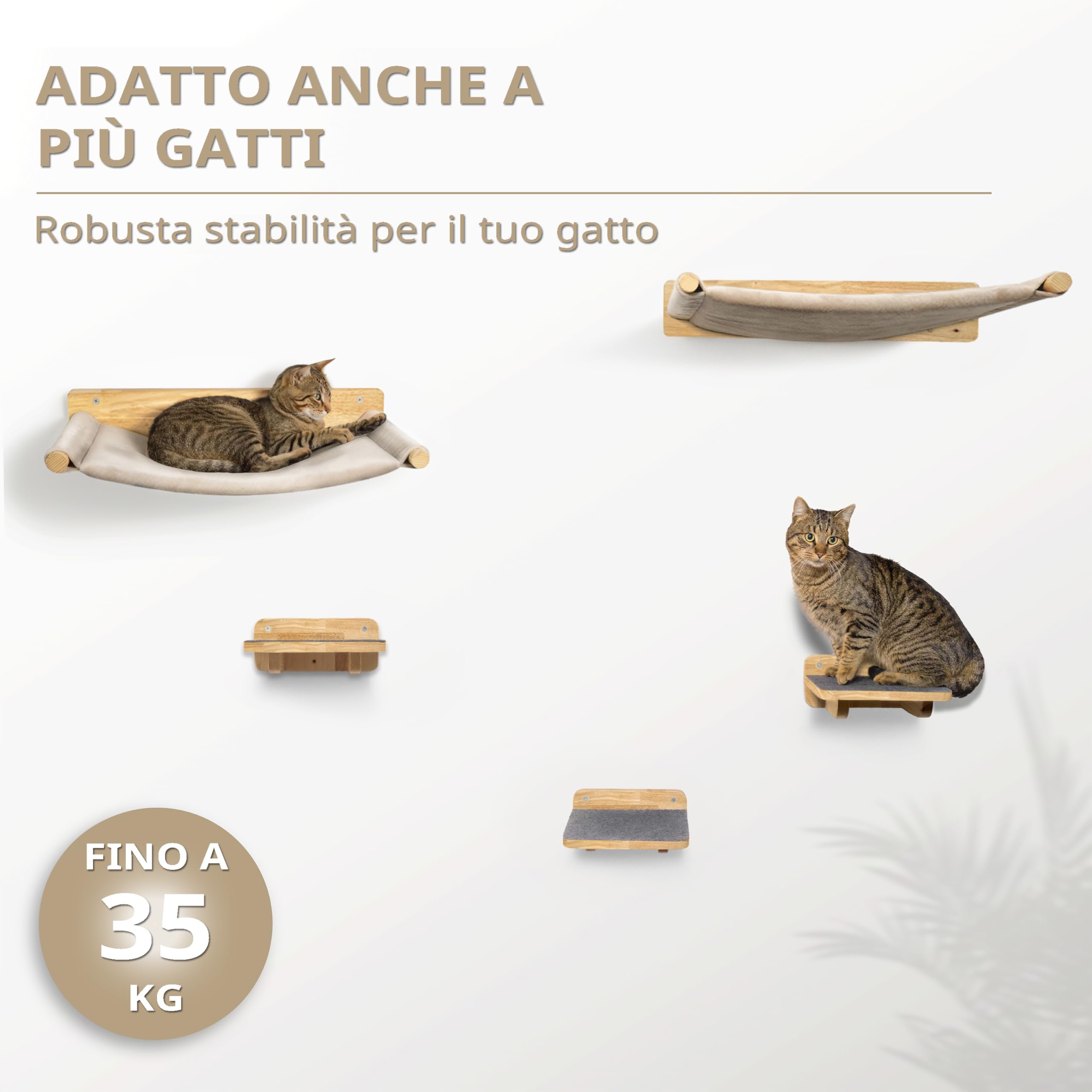 WOOWOOD Parete da arrampicata per gatti con 2 scale, albero tiragraffi amaca e mobili per gatti