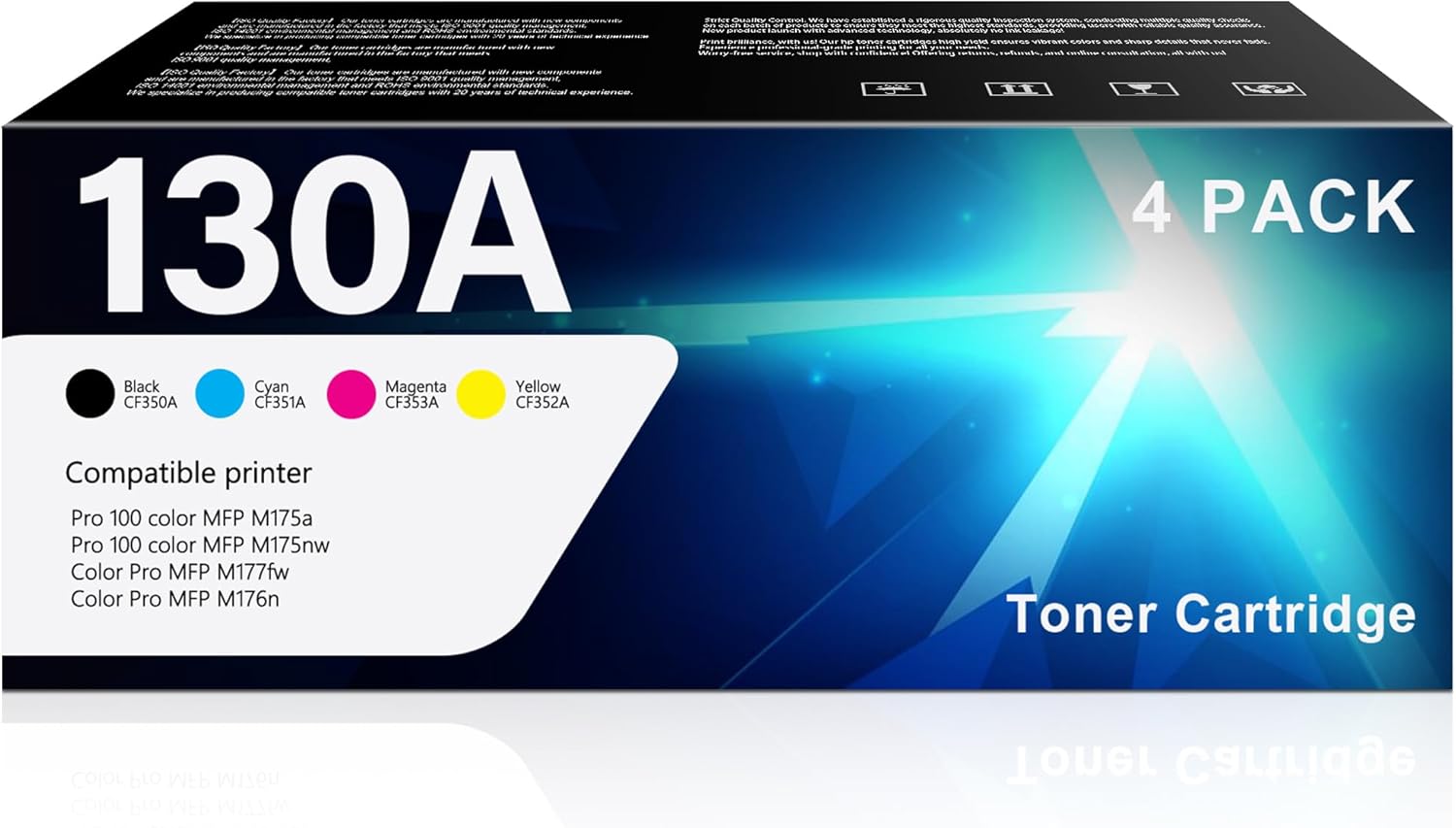 130A Toner Cartridge 4 Pack Replacement for HP 130A CF350A CF351A CF352A CF353A Use with Pro 100 Color MFP M175a M175nw Color Pro MFP M177fw M176n Printer