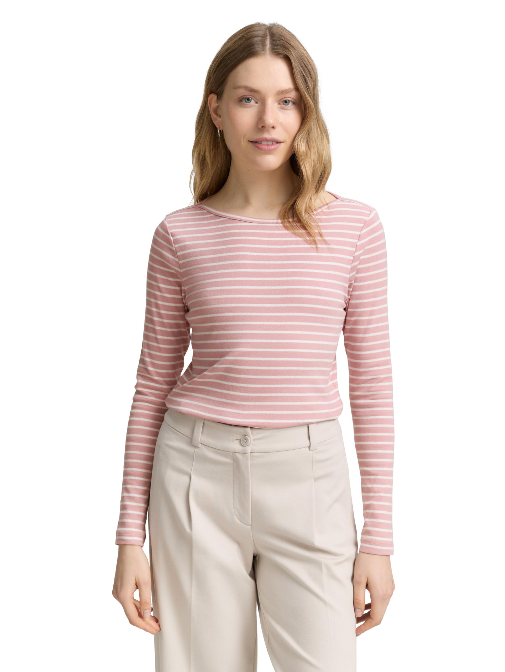 Tom Tailor Damen 1047730 Langarmshirt mit Streifenmuster (1er Pack)