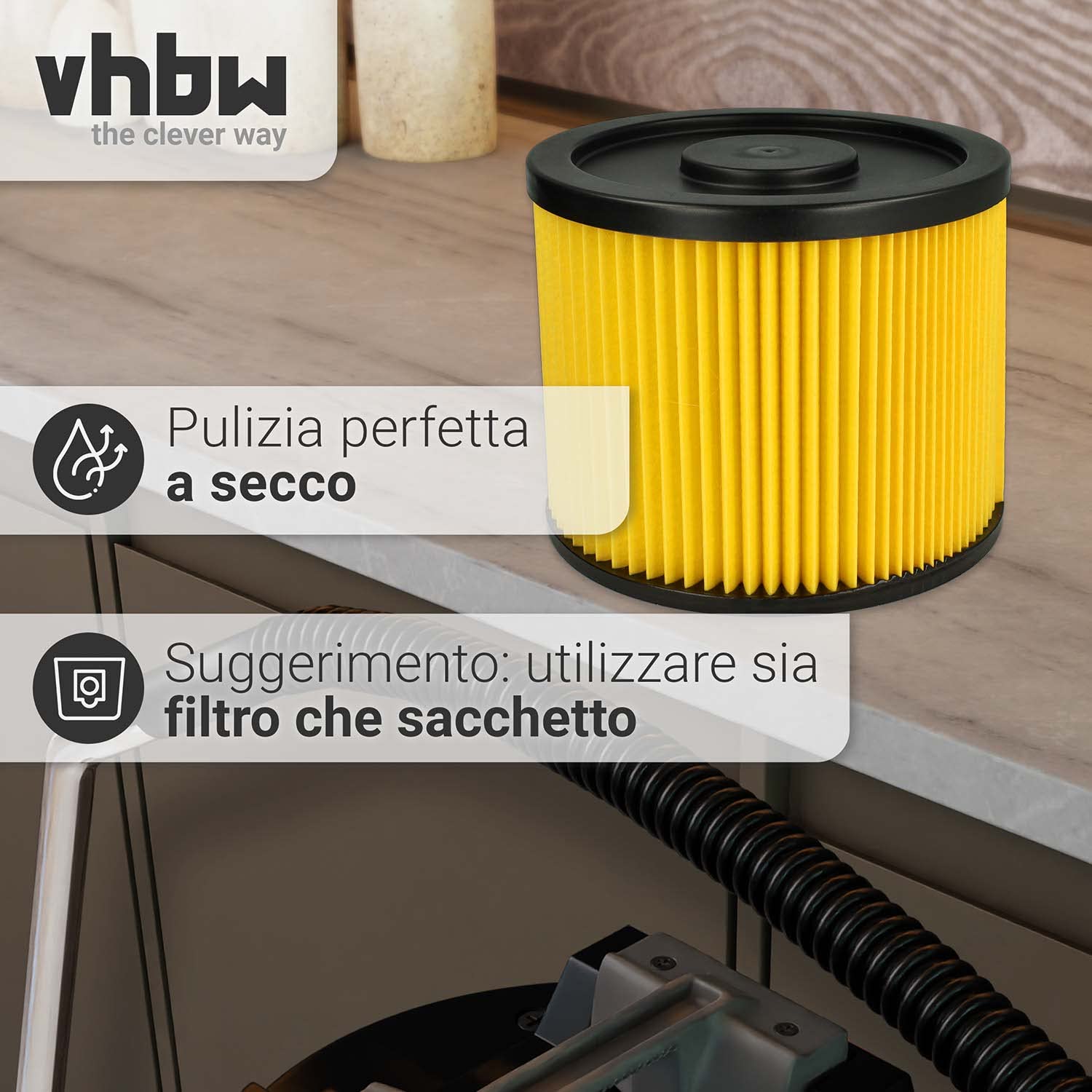 Vhbw Filtro A Pieghe Compatibile Per Aspirapolvere Einhell YPL - SM 1400, YPL 1250, YPL 1400 - Blu/giallo, Rotondo - 3