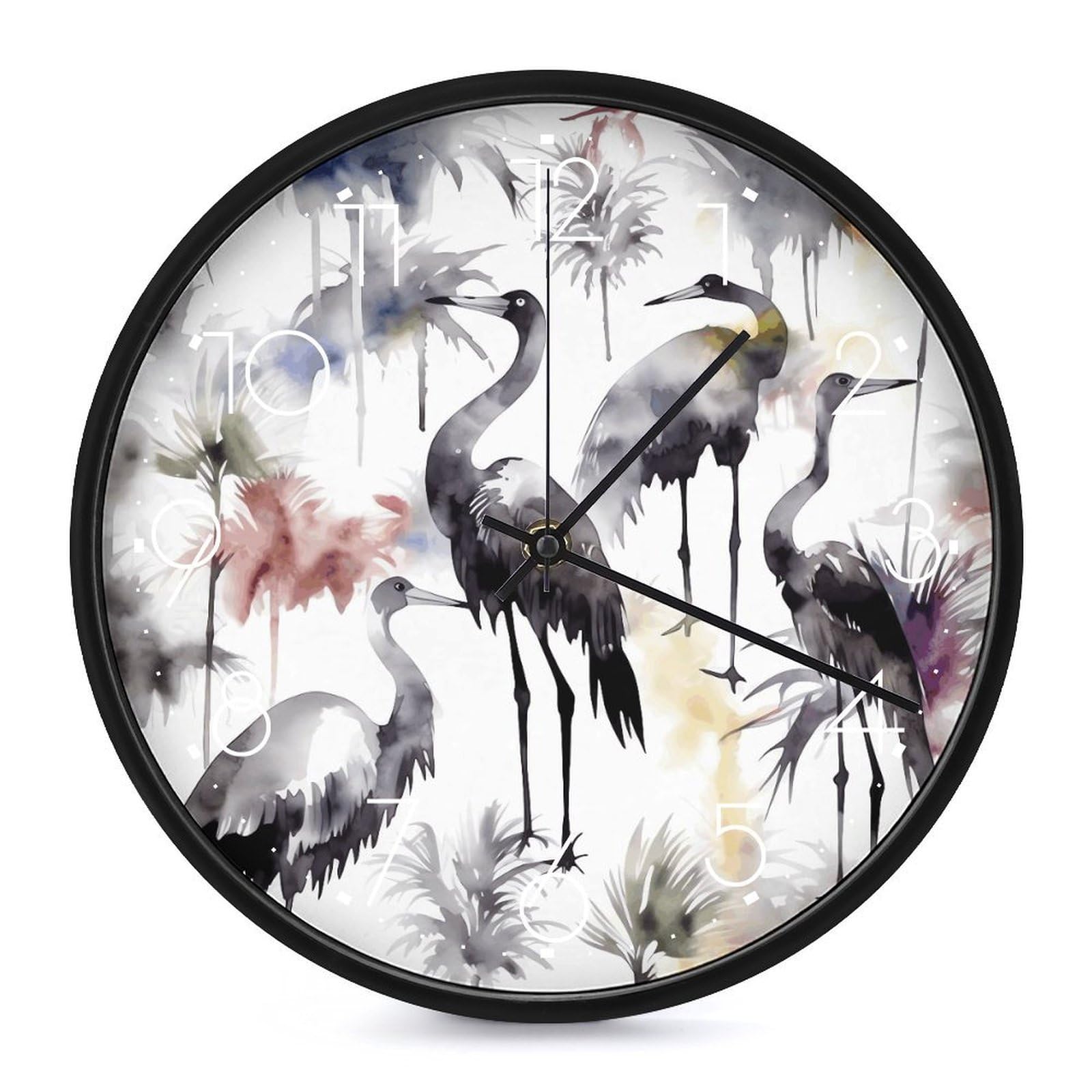 Horloge murale noire et blanche ronde moderne à piles pour salon et bureau