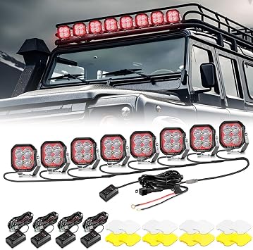 Auxbeam Color Play Series 8 PCS 3 Inch RGBW Off Road Light with Wiring Harness Kit, 7 Color Backlight Gradient Cycle, 3 Inch Driving Spot Lights for Jeep Truck with White & Amber Covers