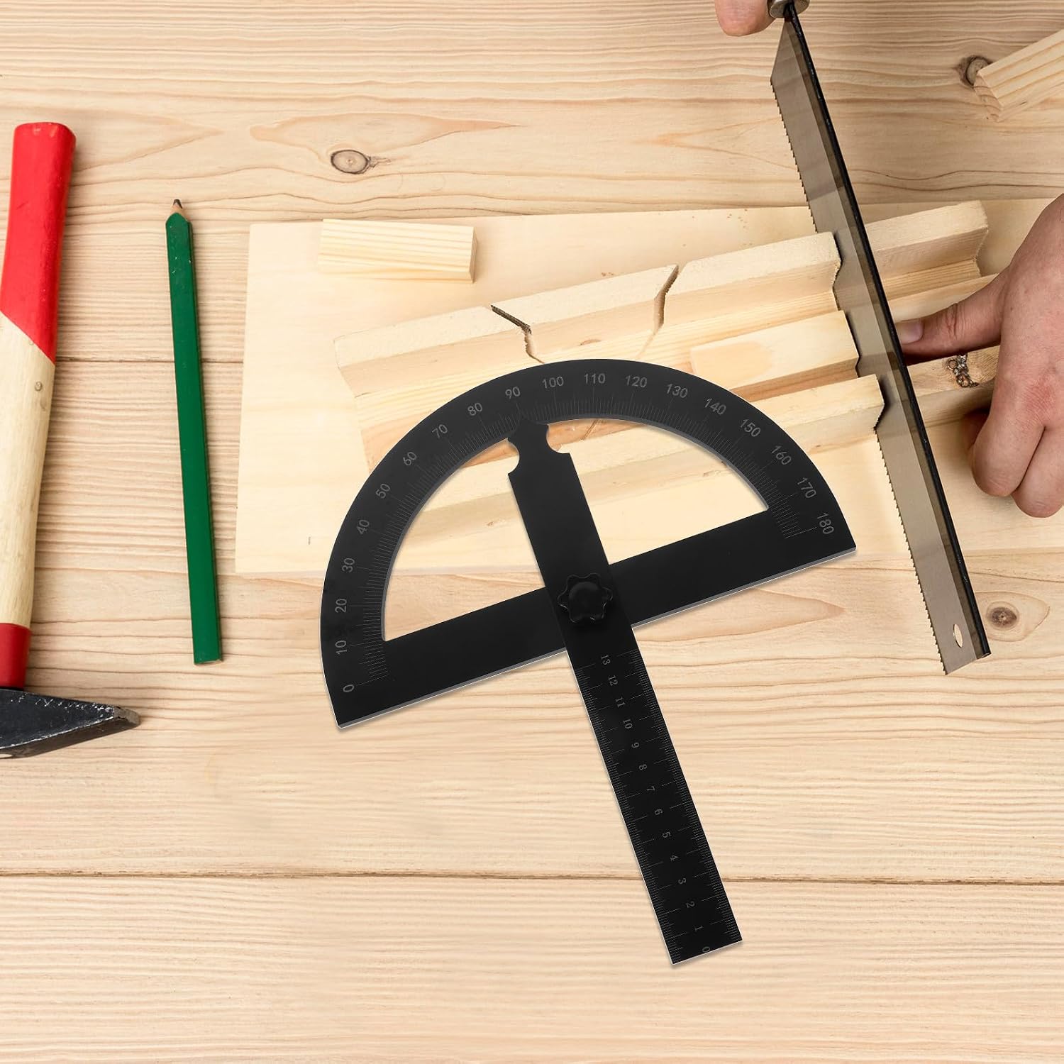 Toddmomy Simple Protractor Angle Finder Ruler 180-degree Rotating Angle Gauge Tool for Woodworking and Saw Cutting Measurement
