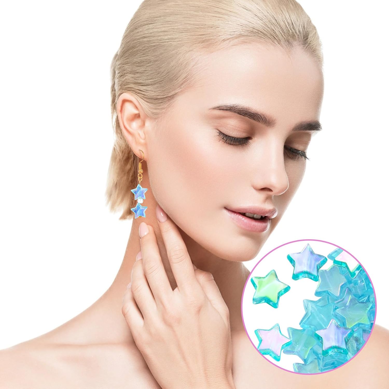 200PCS Acrylic Star Beads, 11 mm Blue Star Shape Charming Beads, Glossy Loose Spacer Star Beads Bead Bulk for Jewelry Making, DIY Crafts, Hair - Image 3