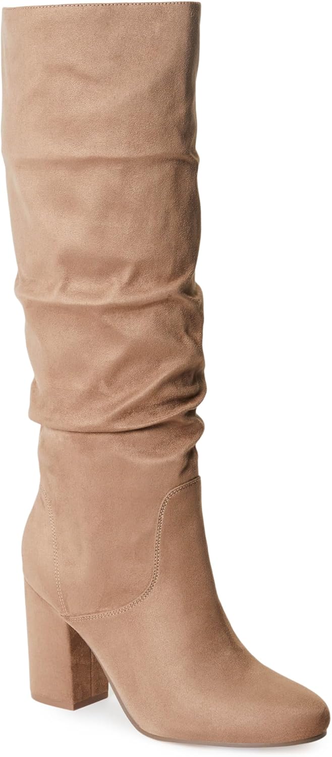 JustFab Knee High Boots Womens Point Toe Chunky Heel Tall Boots for Women High Heel Long Boots Fashion Suede Winter Boots – Leona